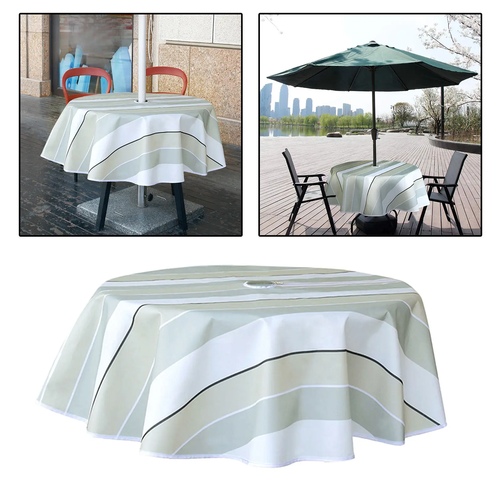 Waterproof Oilproof Polyester Zippered Fitted Outdoor Patio Table Cloth w/ Umbrella Hole Coffee Table Cover for Garden Parties