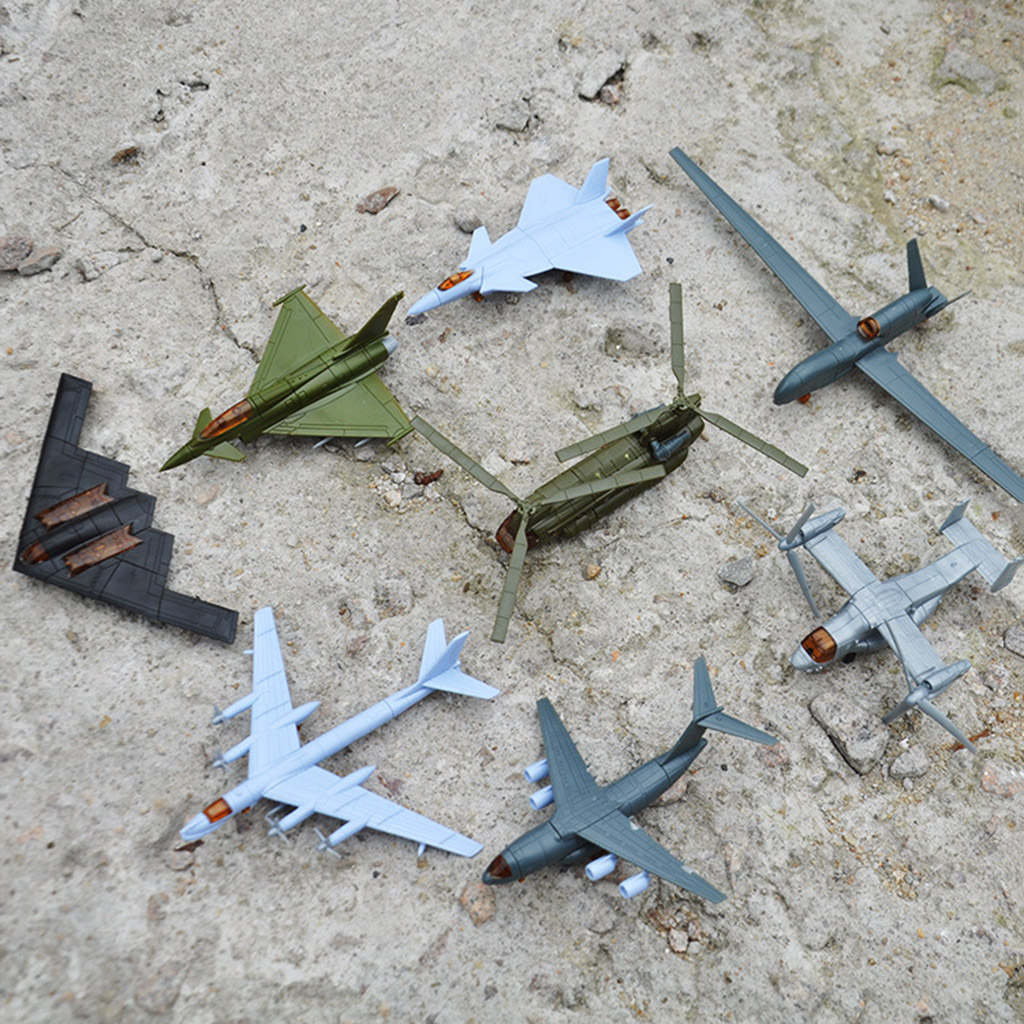 8x DIY Crafts Assembly Plastic 4D Helicopter Aircraft Plane Fighter Puzzle Miniature Building Kit for Boys Construction Toy