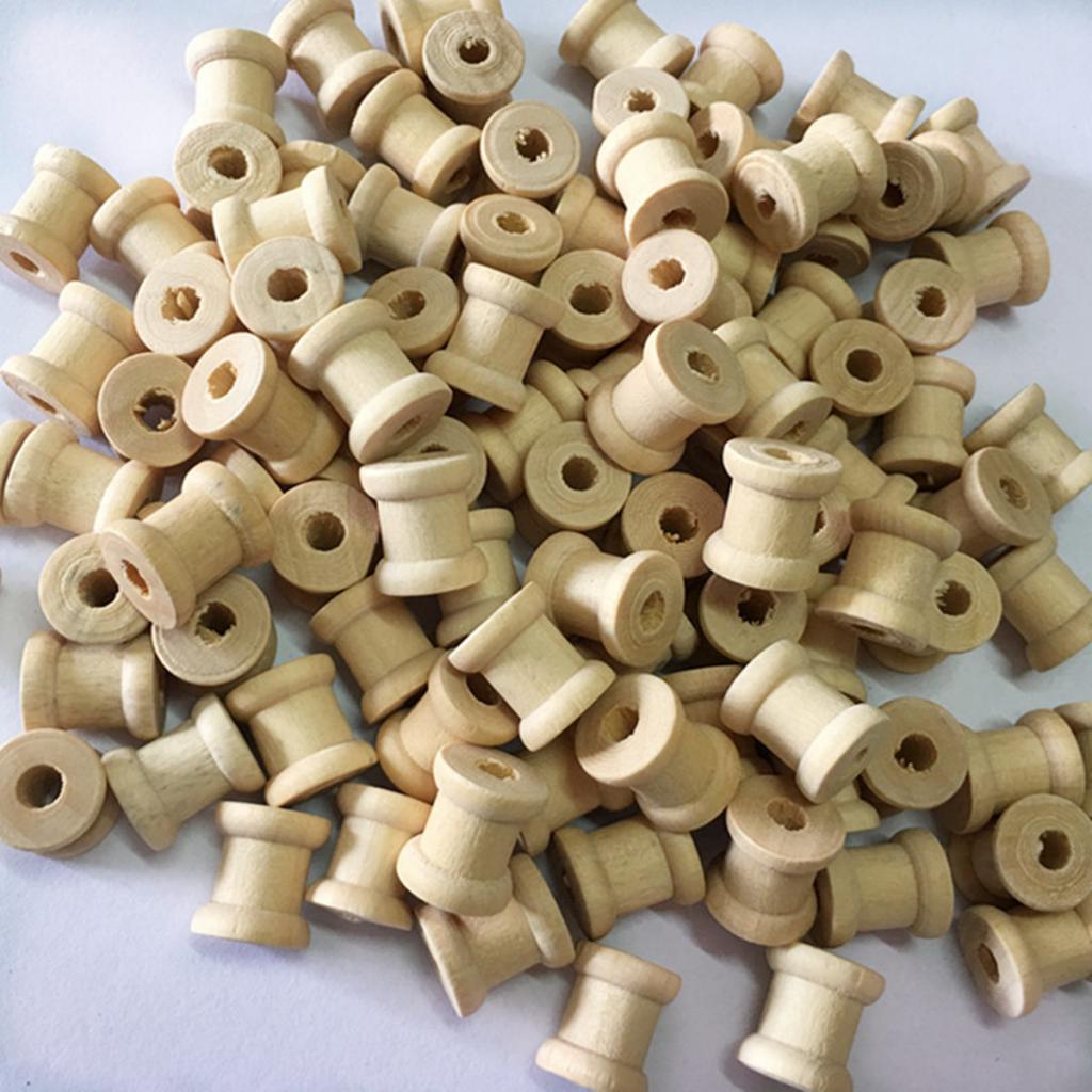 100x Mini Wood Tools Empty Spools Sewing Notions DIY Coils for Thread Wires