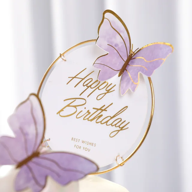 Décoration de gâteau papillon violet et rose, garniture peinte à