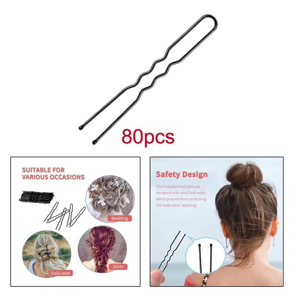 80pcs U Shaped Hair Pins Black, Hairpins for Buns, Premium Hair Pins for Kids,
