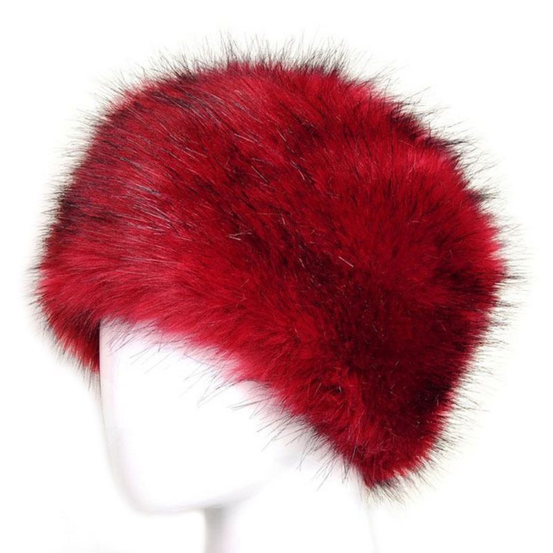 Women Black Faux Fur Hat Russian Winter 