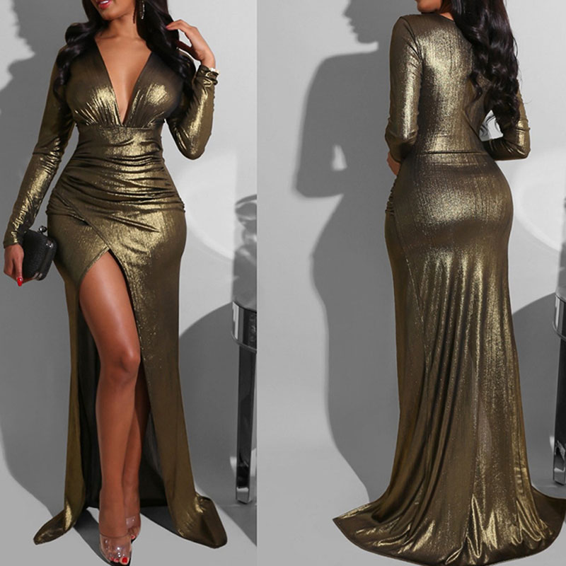 Women's Long Sleeve Metallic Dress 
