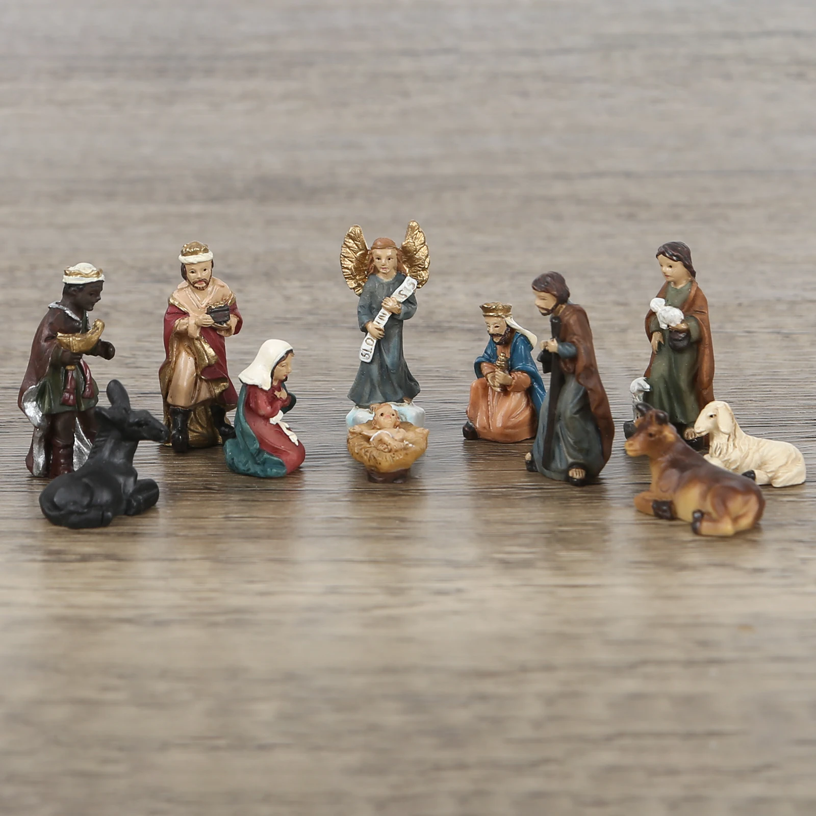 11Pcs Resin Handpainted Nativity Figurine Christ Birth of Jesus Set Scene Religious Christmas Sculpture Shelf Home Decorative