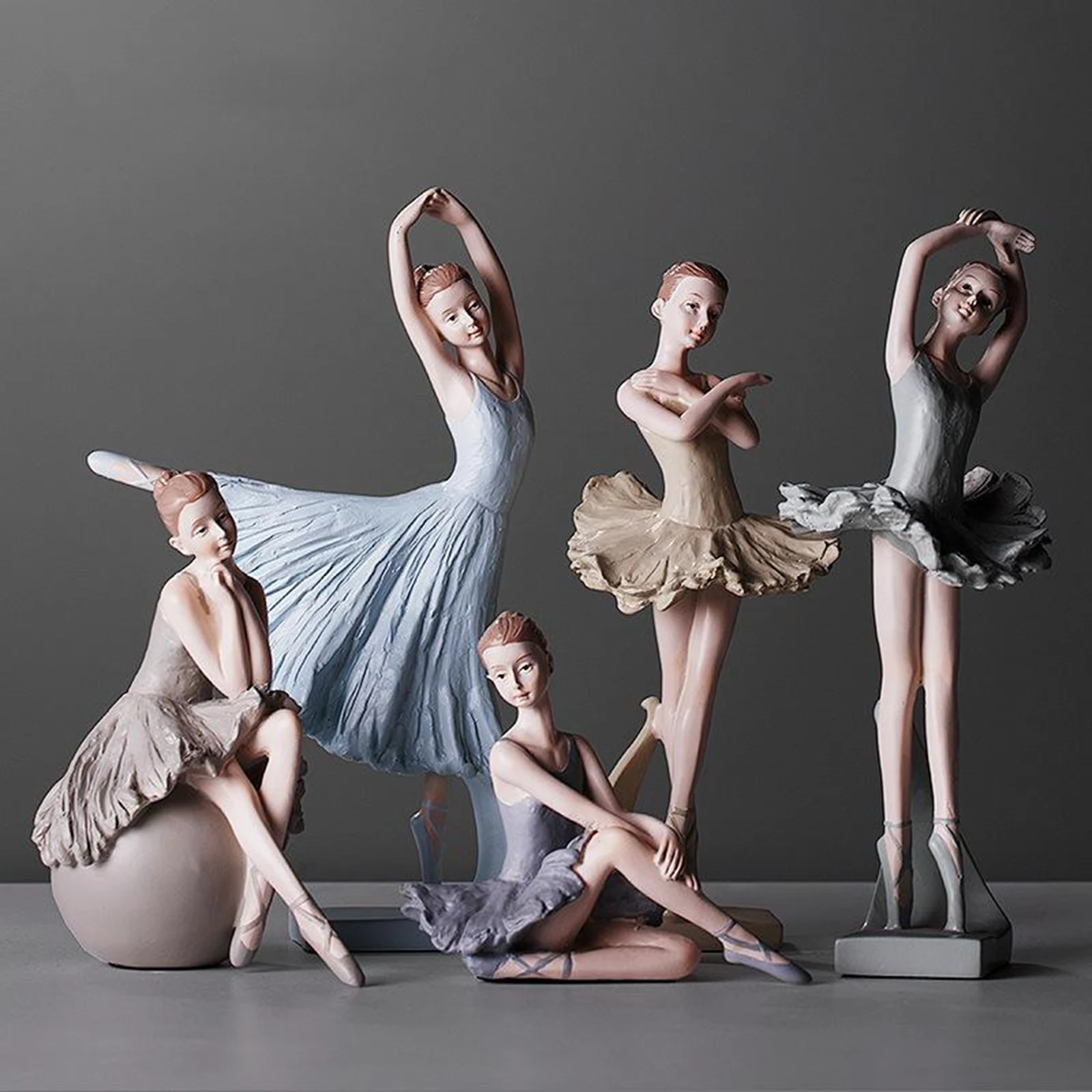 Resin Elegant Figurine Ballerina Ballet Dancer Desktop Ornament Statue H