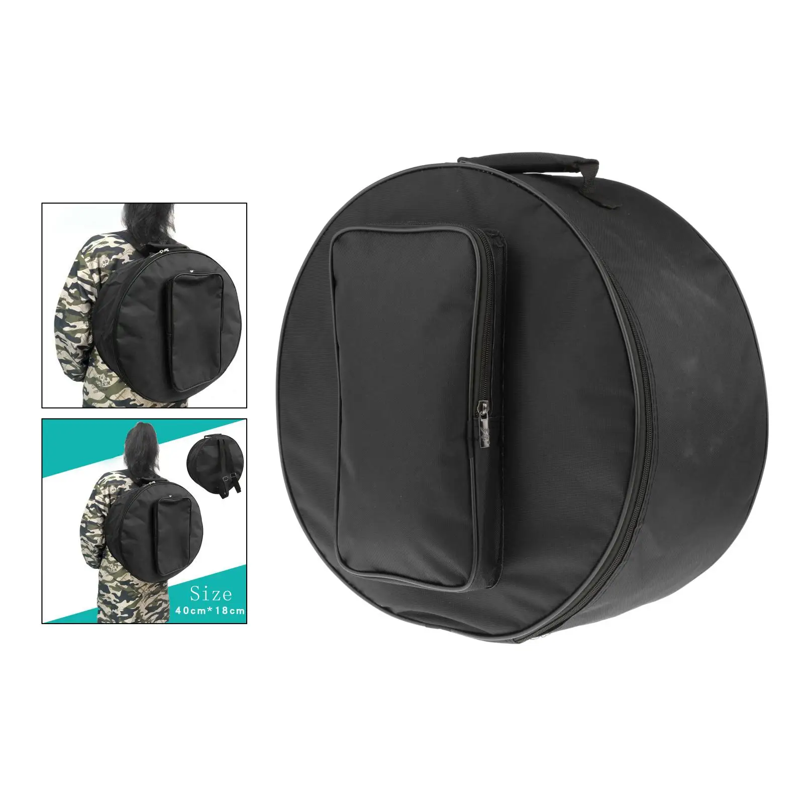 Black Bass Drum Bag Backpack Case with Shoulder Strap Outside Pockets Instrument Parts & Accessories