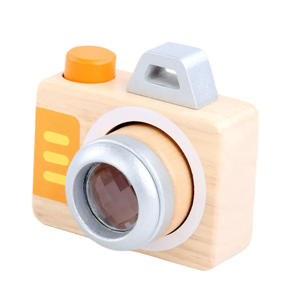 Simulation Mini Wood Camera Toy Handmade Lovely Cute Neck Hanging Photograph Props Pretend Play Educational for Boy Girl Gift