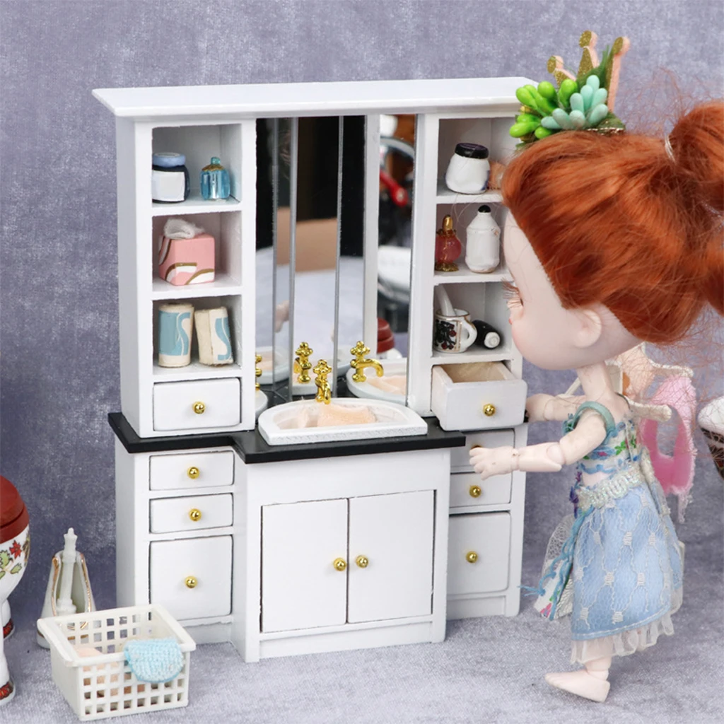 1:12 Doll House Cupboard Wash Basin Sink Bathroom Furniture Toy Decoration