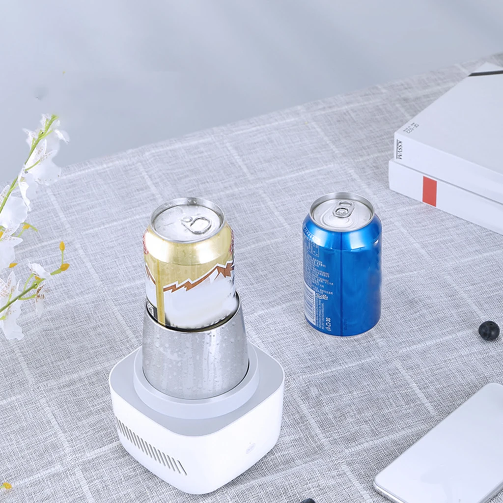 Desktop Car Heating Cooling Cup Mini Refrigerator for Hot Chocolate Milk Beverage Tea Beer Fast Cooling Drink Chiller EU Plug