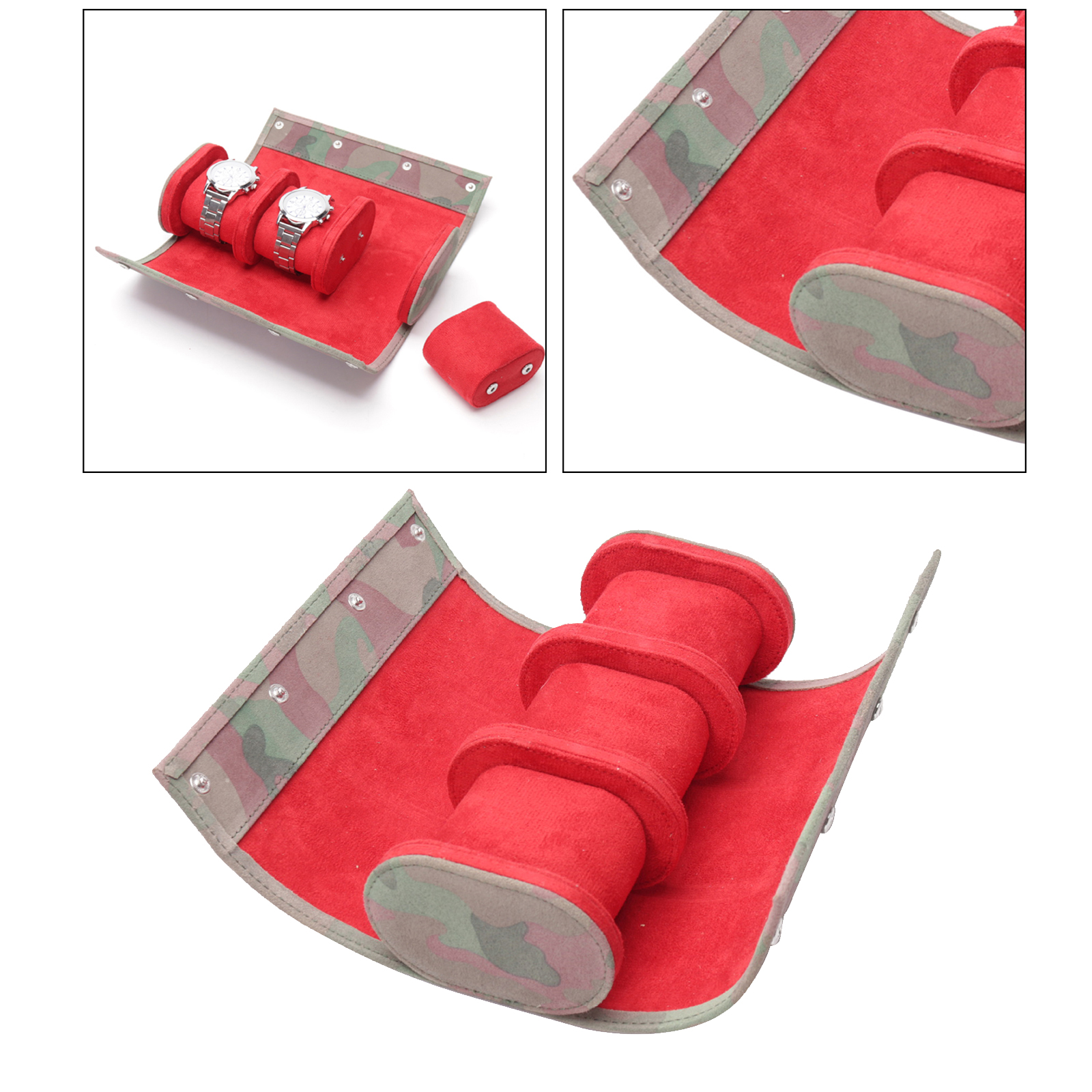 PU Leather 3 Slots Watch Box Handmade Watch Roll Travel Case Wristwatch Pouch Exquisite Camouflage in Out Organizer