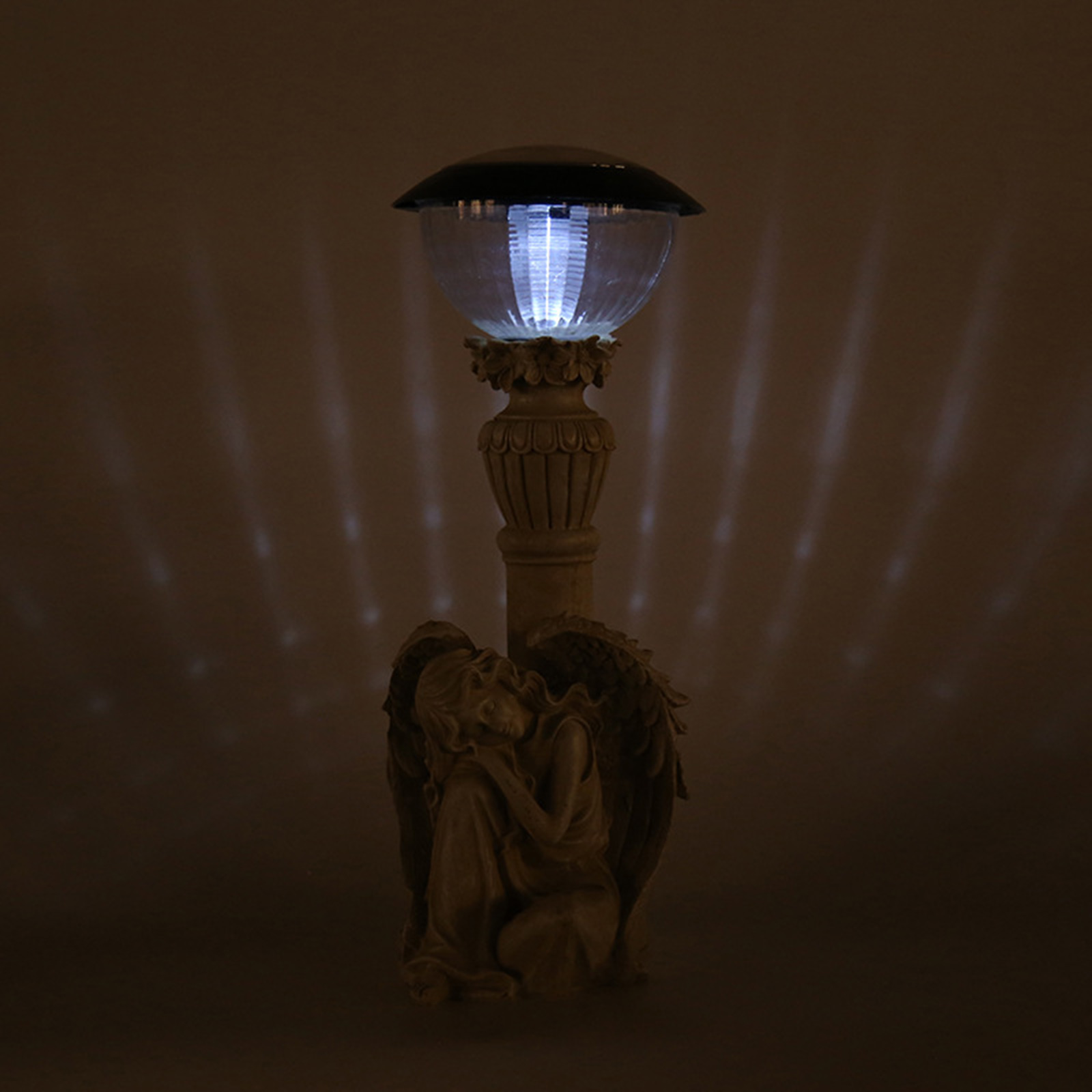 Waterproof Solar Powered Angel Statue Garden Figurine Sculpture with LED Light for Patio Lawn Decor