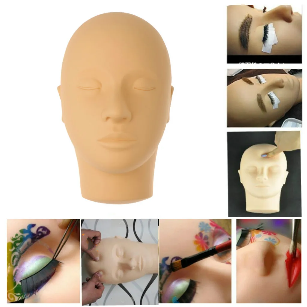 Bald Mannequin Head Beige Makeup Cosmetology Silicone Practice Training Head