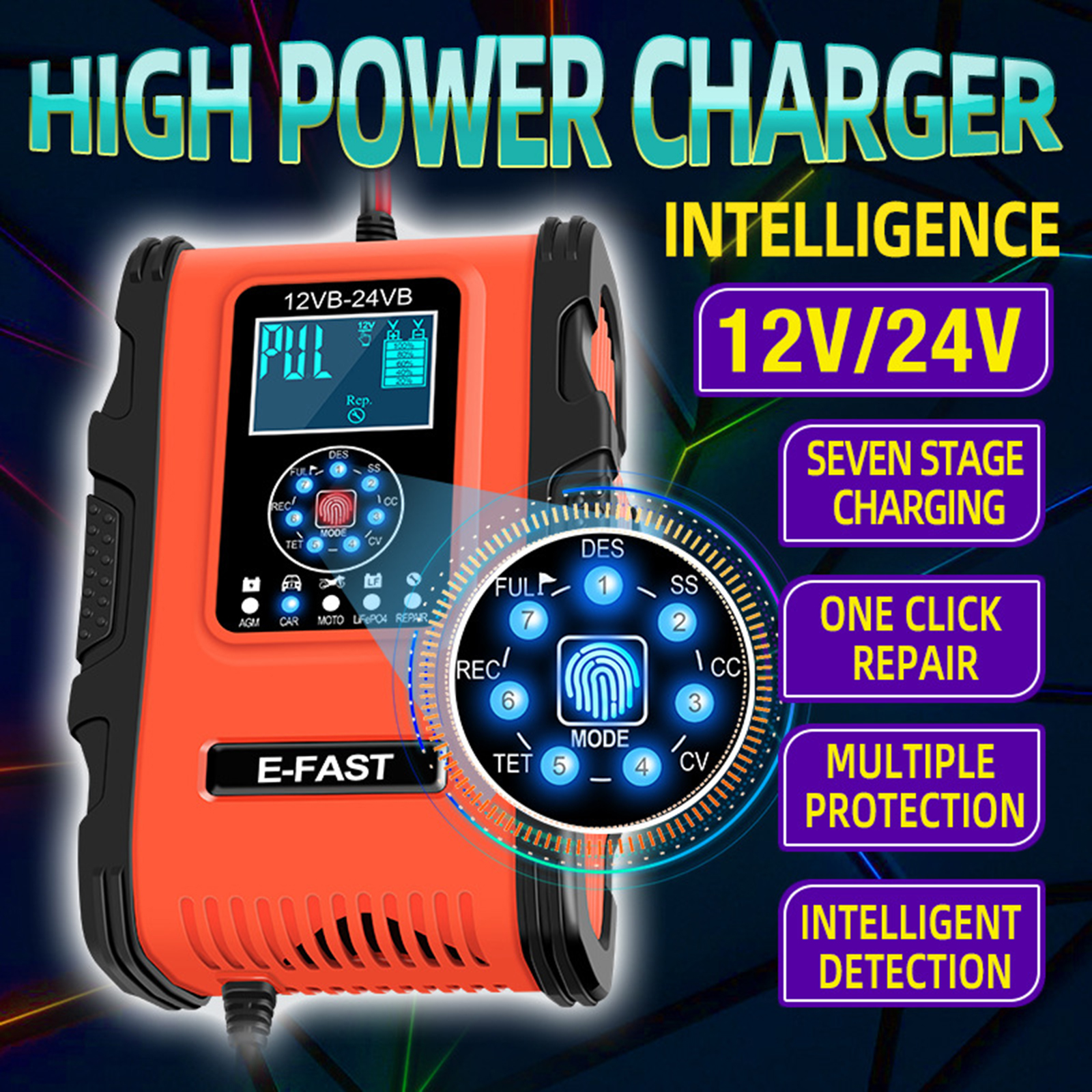 Car Battery Charger 12V 12A 24V 6A Automatic Motorcycle Charge Charging