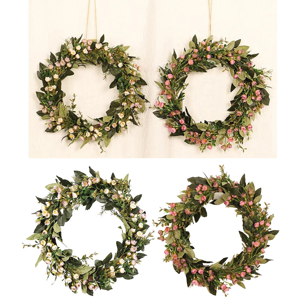 Wreath 16Inch Artificial Green Leaves Wreath for Front Door Hanging Wall Window Wedding Party Decoration