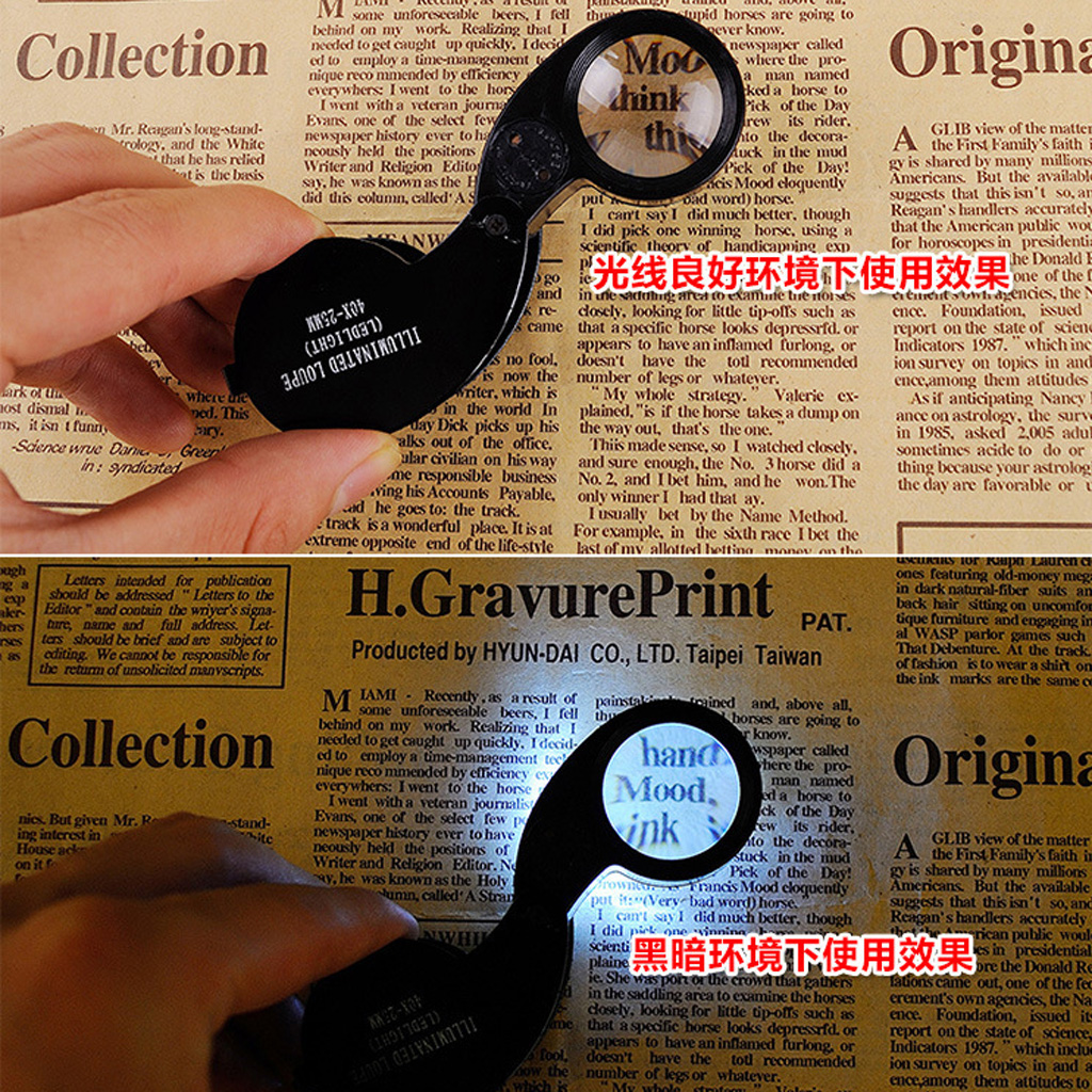 40X 25 mm Illuminated Jeweler LED Loupe Magnifier with Metal Construction and Optical Glass Jewelry Tools Black