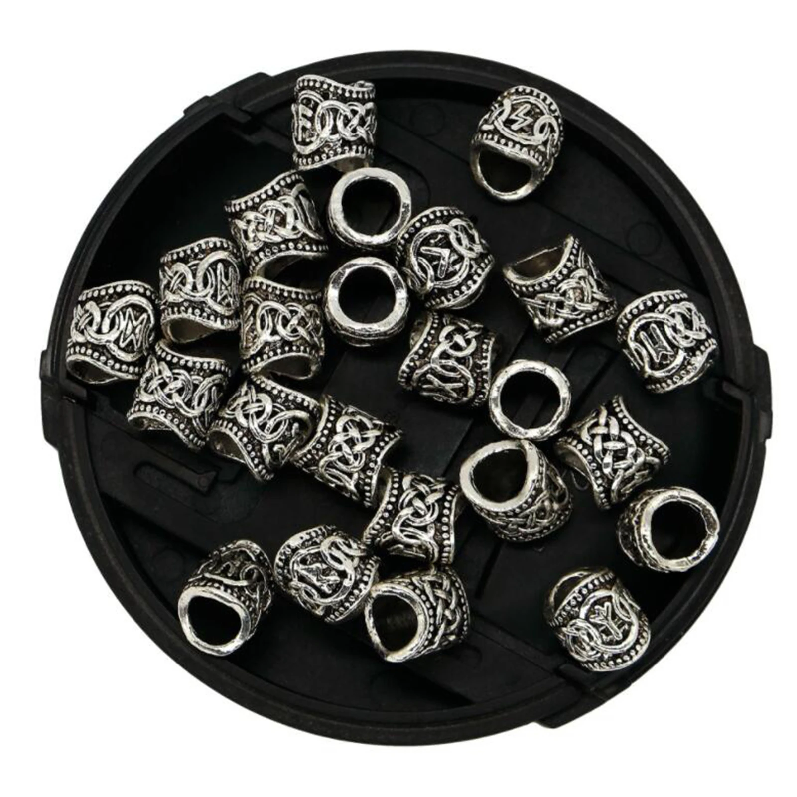 Viking Rune Beard Bead Coil Set (24 Pieces) - Norse Rings for Hair, Dreads & Beards