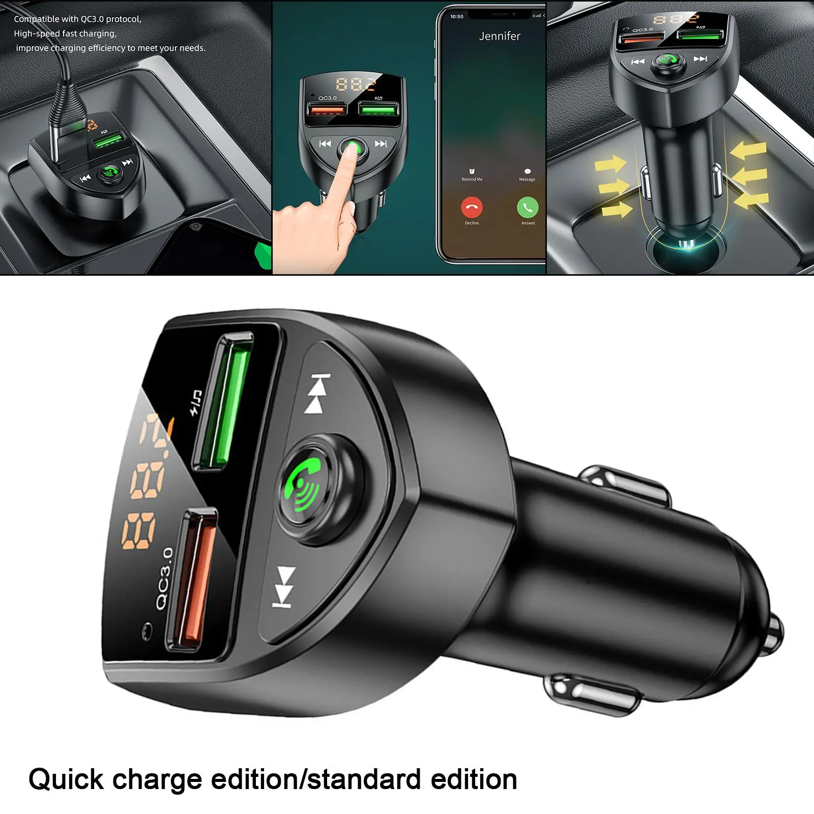 Bluetooth Wireless FM Transmitter USB QC3.0 Fast Charge PD20W Car Audio Adapter U Disk Playback Handsfree Call Support TF Card
