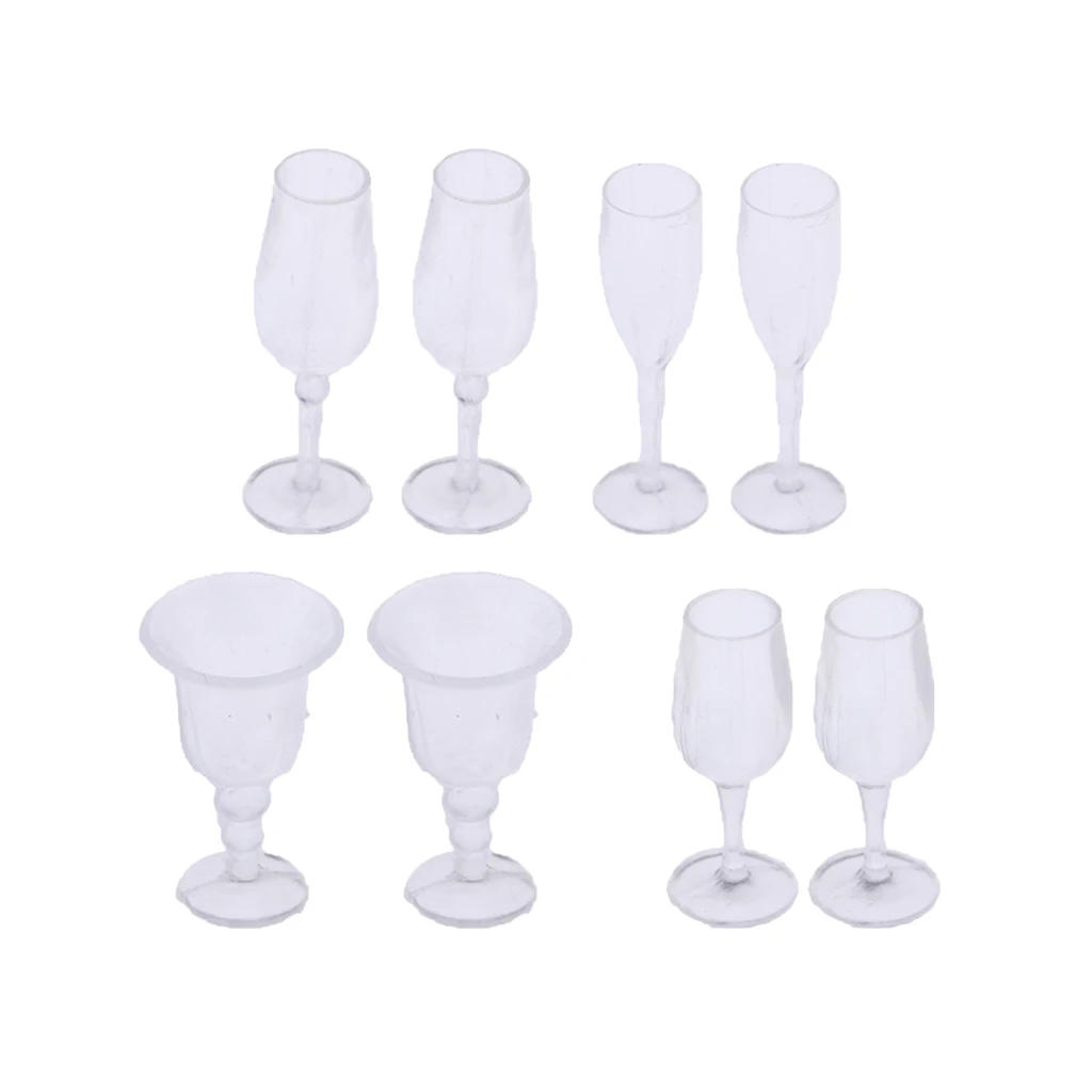 8pcs 1/12 Dollhouse Mini Wine Glass Dollhouse Tableware Clear Mugs Cups