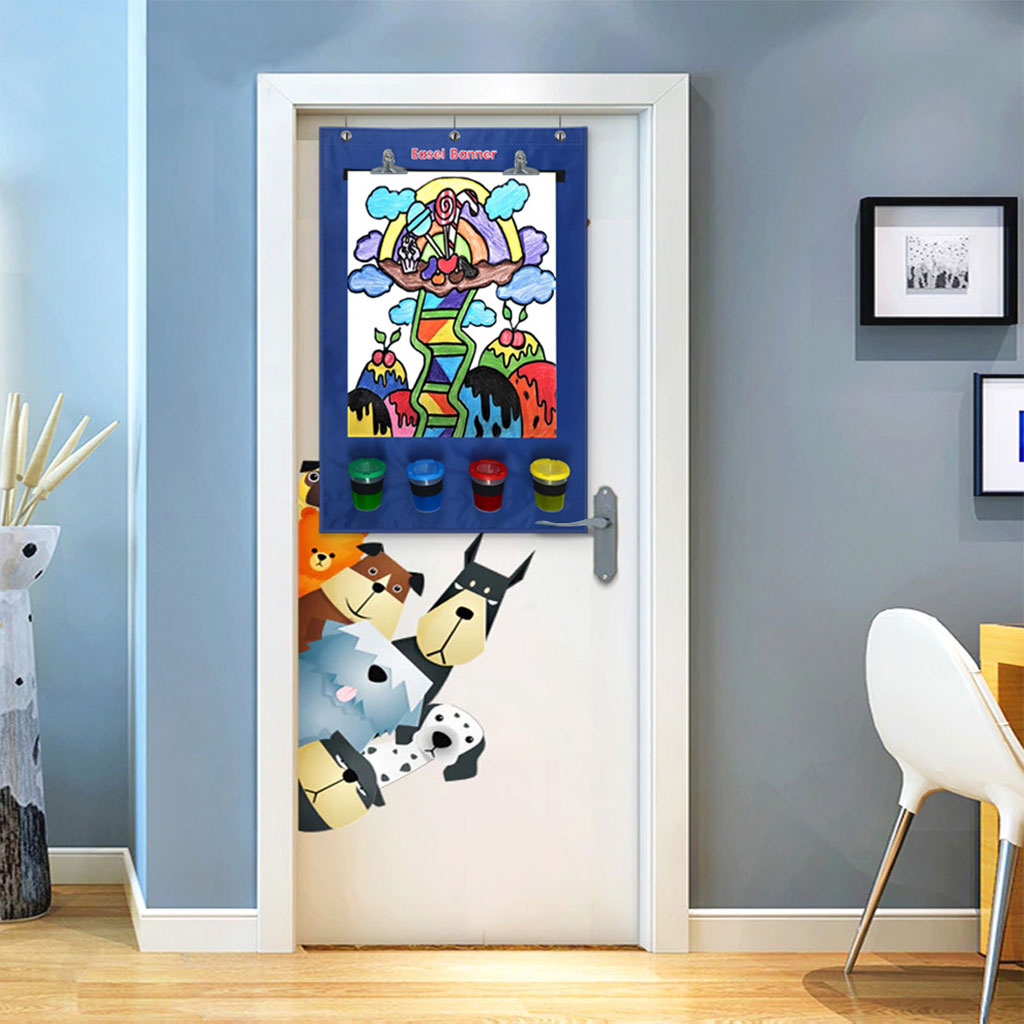 Painting Canvas with 4 Paint Cup Set Artist Easel Stand DIY Painting Roll Door Living Room Pendant Ornament