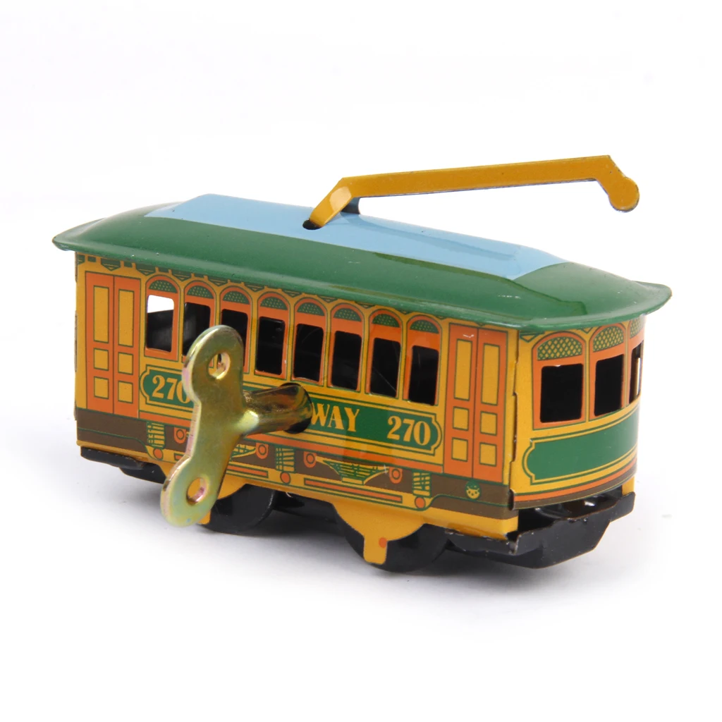 Vintage Tram Trolley Streetcar Tin Toy Collectible Gift with Wind Up Key