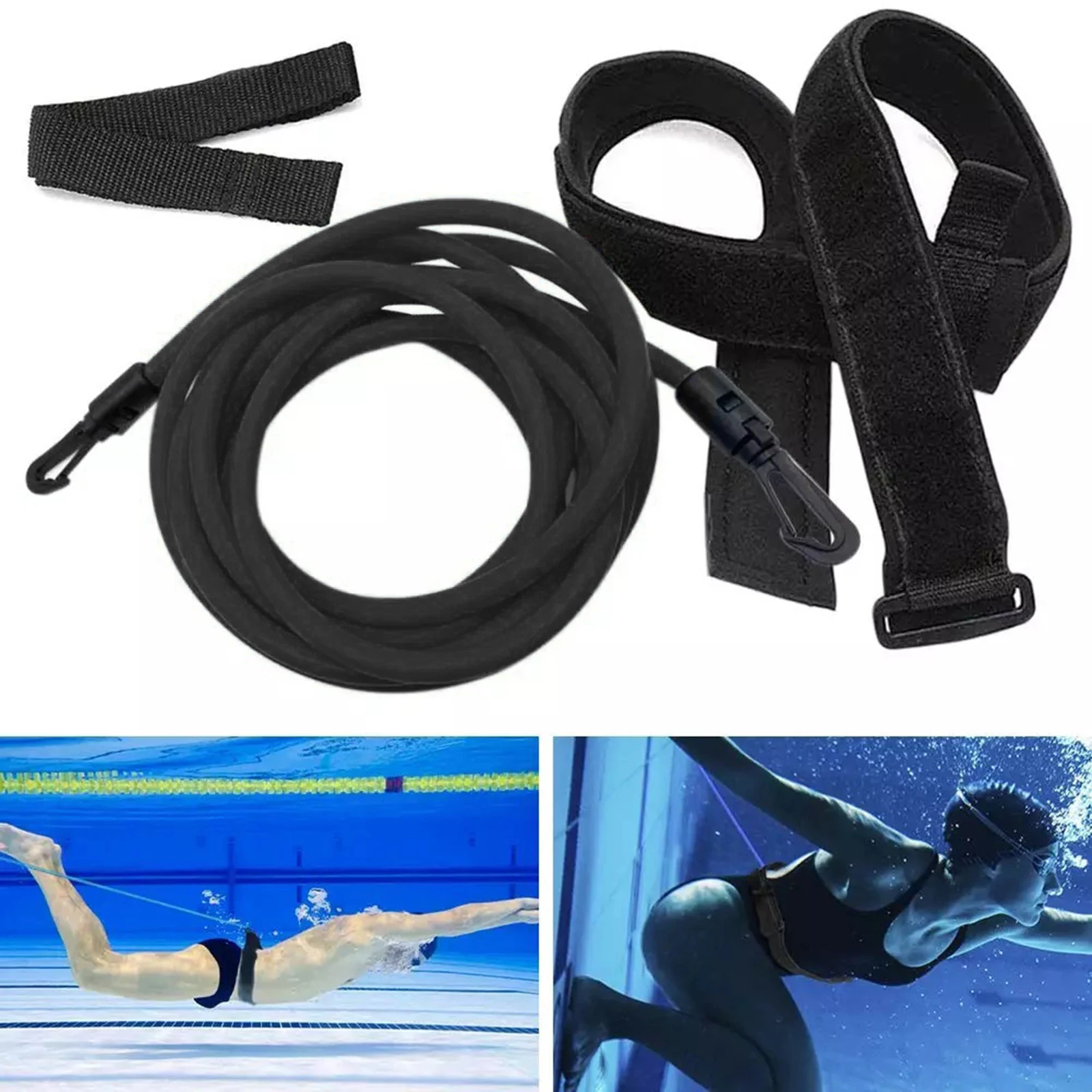 Swimming Resistance Belt Band Swim Trainer Tether Bungee Cord Tube Harness