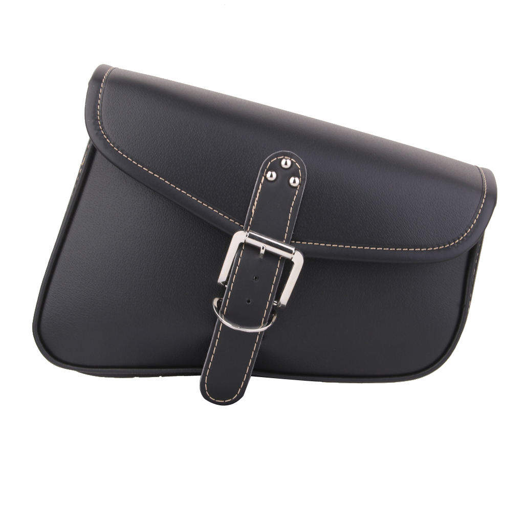 Black PU Leather Motorcycle Universal Saddle Panniers Luggage Bag Storage