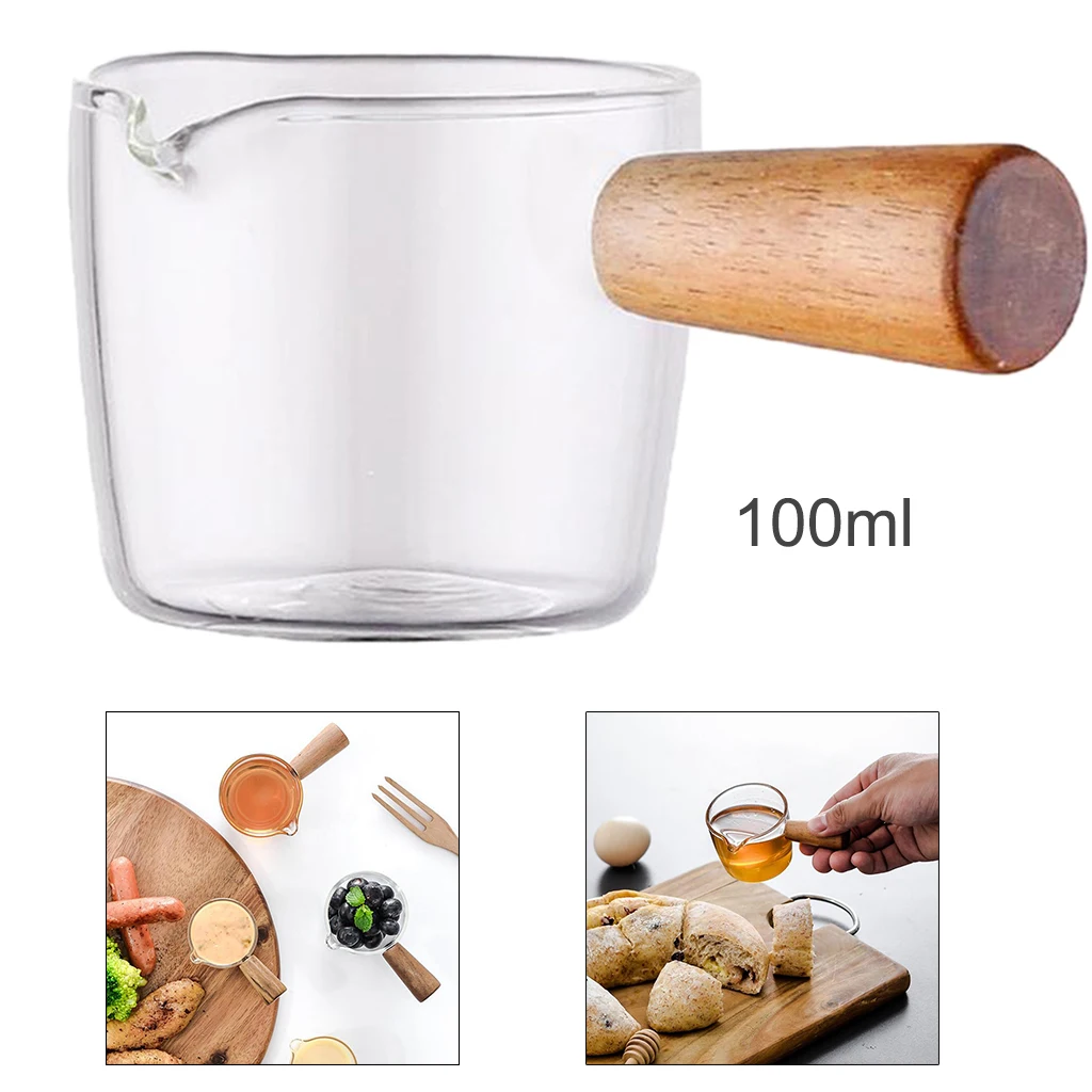 Mini High Borosilicate Glass Milk Pot with Wood Handle Food Special Soup Porridge Saucepan Sauce Pan Coffee Milk Pots