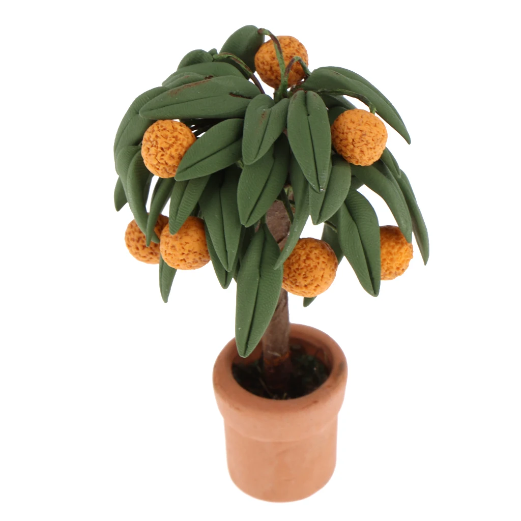 1/12 Clay Potted Tangerine Tree Plant Dollhouse Miniature Garden Accessory