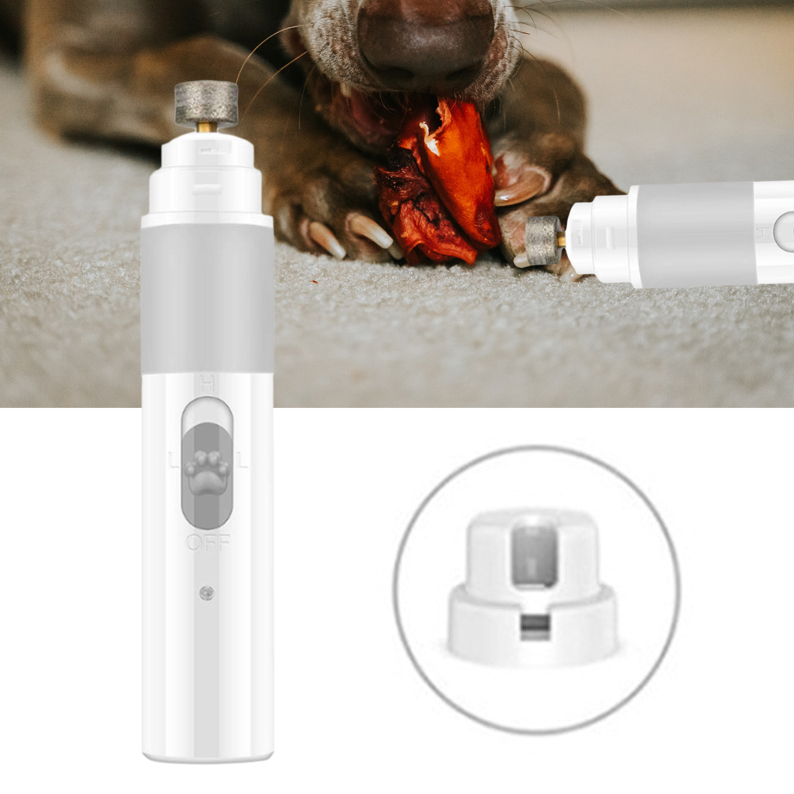 Dog Nail Grinder with LED Light 3 Speed Electric Pet Nail Trimmer Professional Quiet Painless Paws Grooming & Smoothing