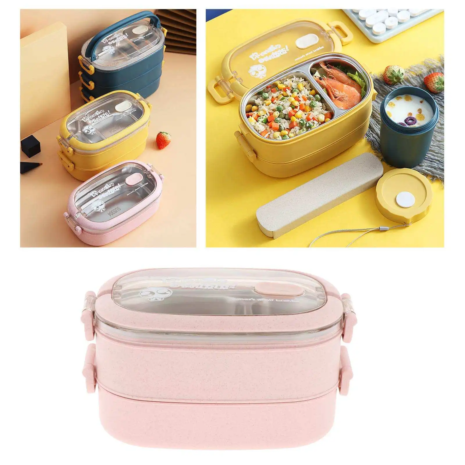 Bento Box Leakproof Stainless Steel Lunch Box Large Capacity for Children with Compartment Metal Storage Picnic Camping Travel