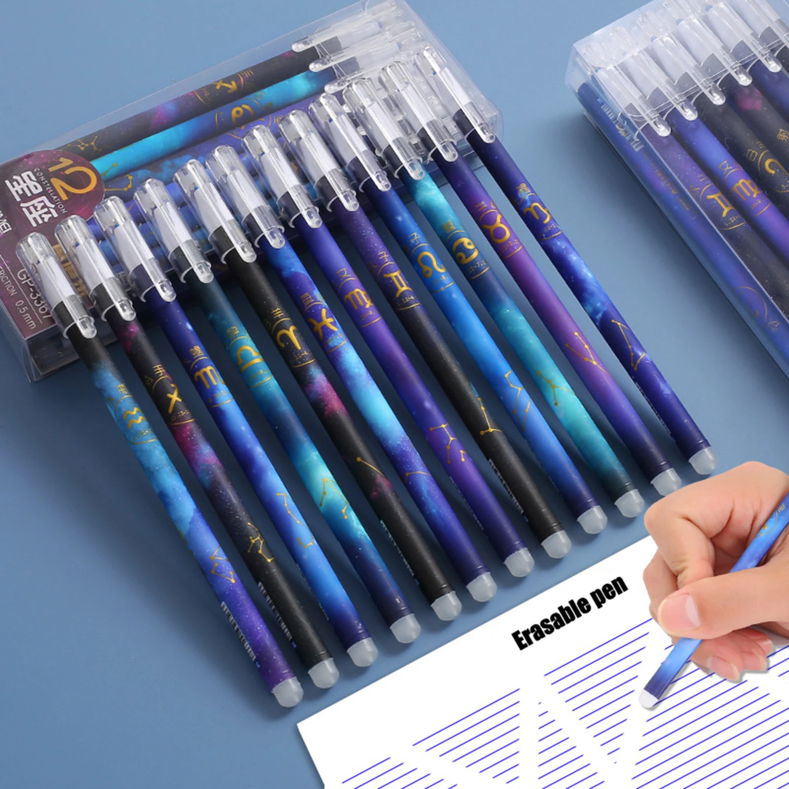 12 Pack Constellation Erasable Gel Ink Pens, 5mm Fine Point Writing Pens for