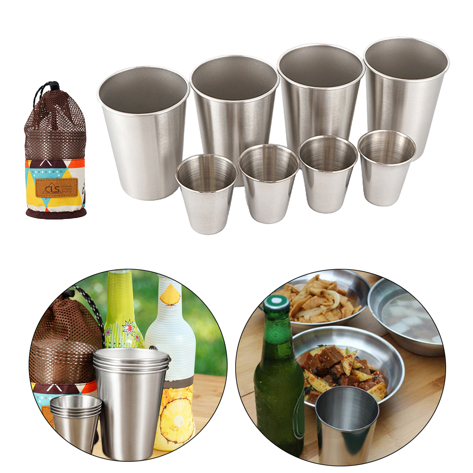 8Pcs Stackable Stainless Steel Cup Drinking Cups Picnic Short Glasses Mug