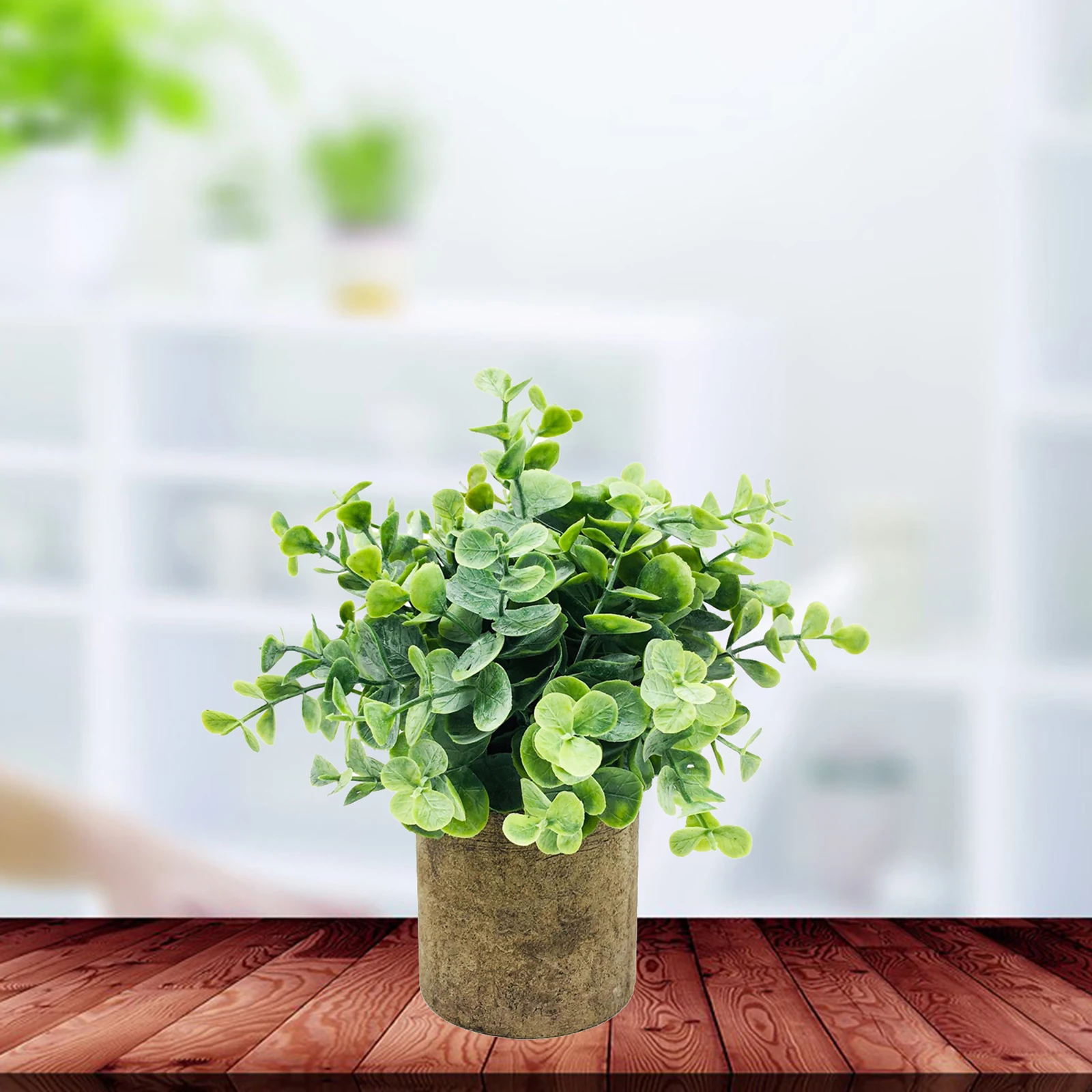 Faux Eucalyptus Plants Potted, Artificial Plant in Pot Fake Green Plant Bonsai for Office, Home, Kitchen, Table Indoor Decor