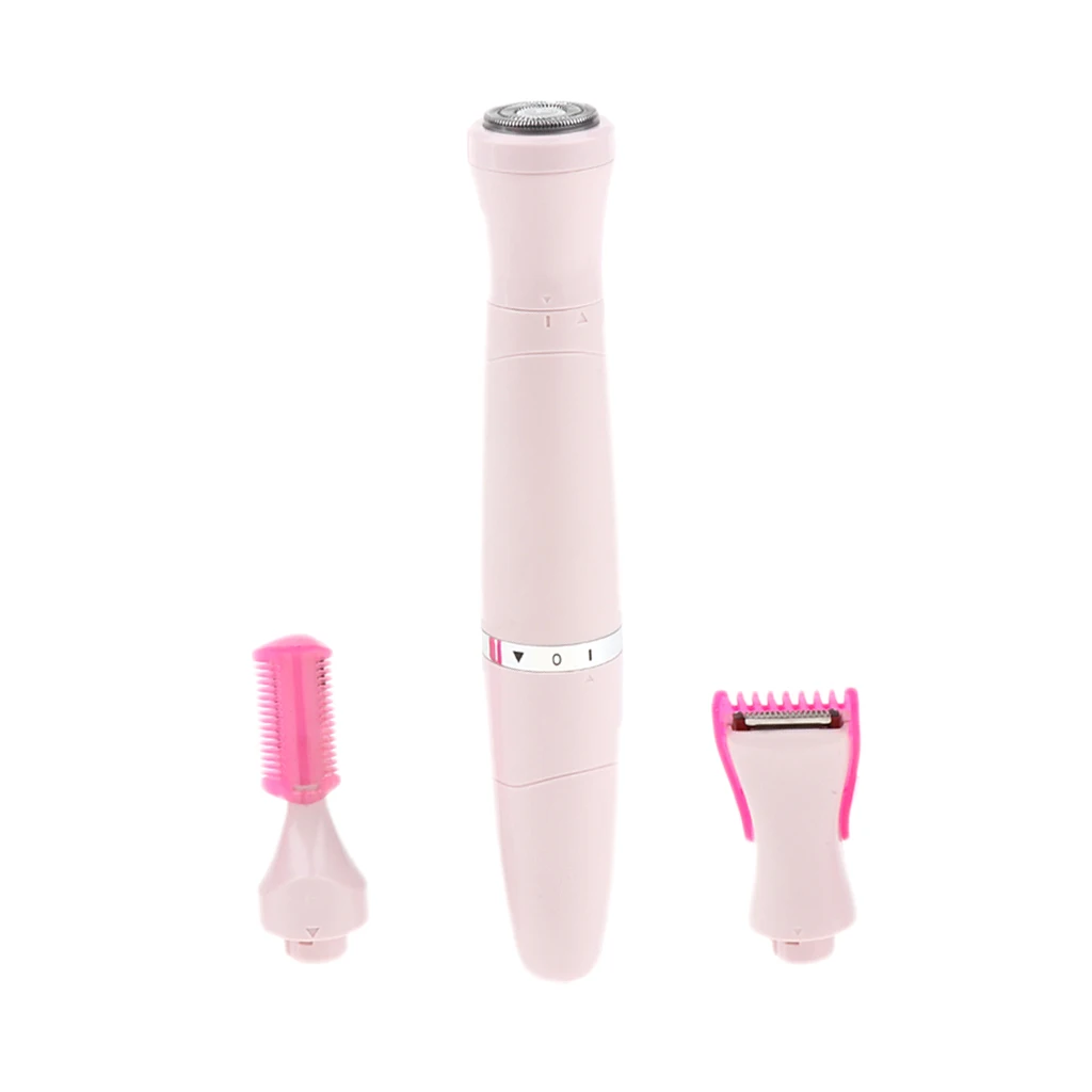 Women Bikini Trimmer Electric Hair Removal Skin Care Arm Leg Shaver Epilator with Cleaning Brush - White / Pink