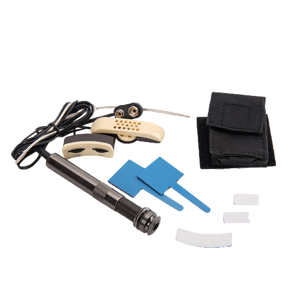 Acoustic Guitar Sound Hole Transducer Piezo Pickup Amp with Battery Bag