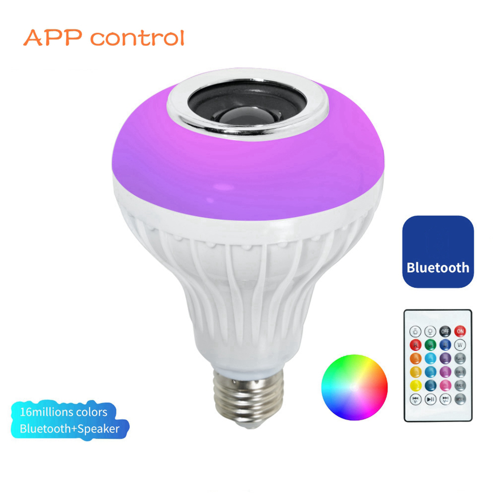 LED Wireless Light Bulb Speaker, RGB Smart Music Bulb, E27 Base Color Changing