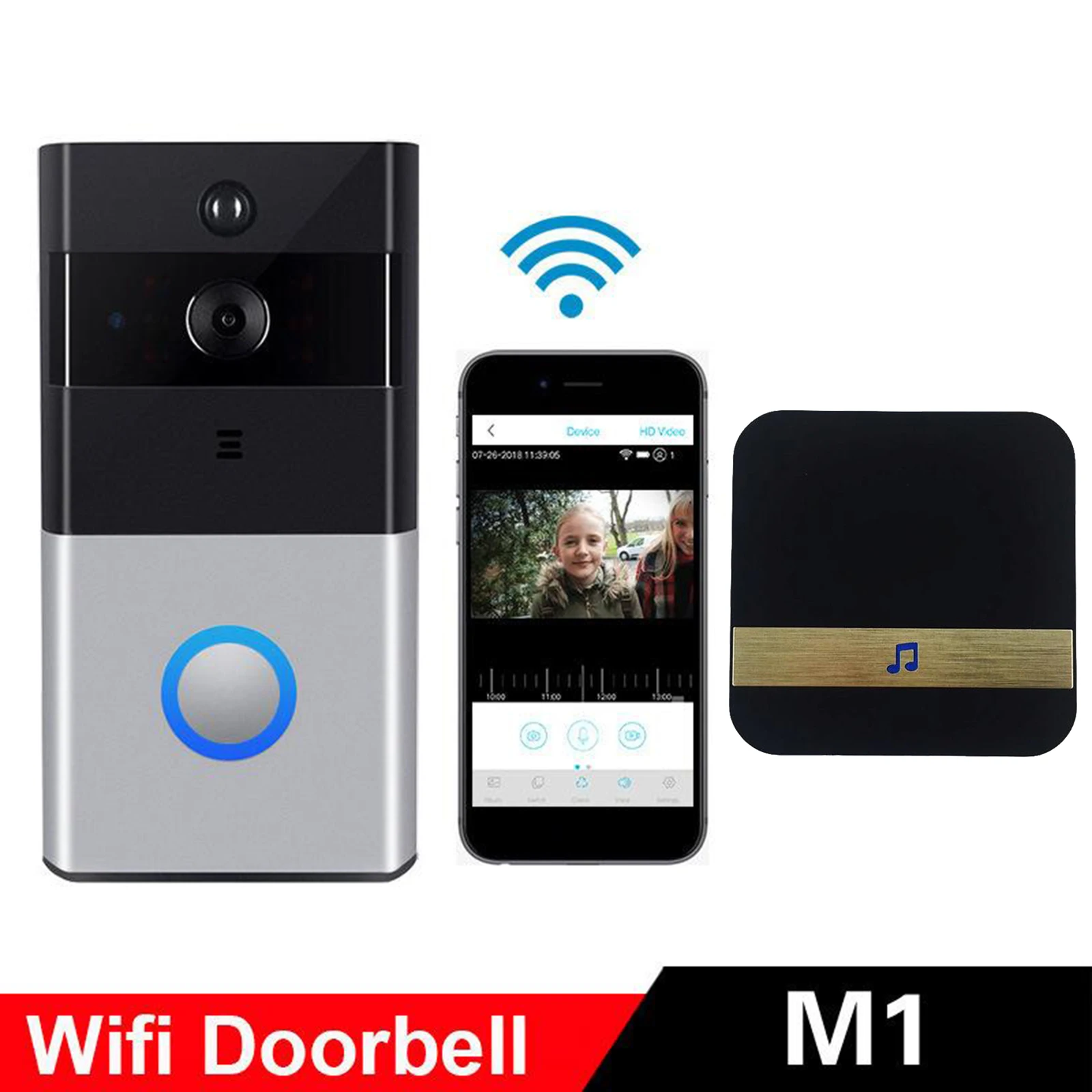 720P Smart WIFI Visual Doorbell Infrared Night Monitoring Remote Indoor Chime Apartments Door Bell Ring Home Security, UK Chime