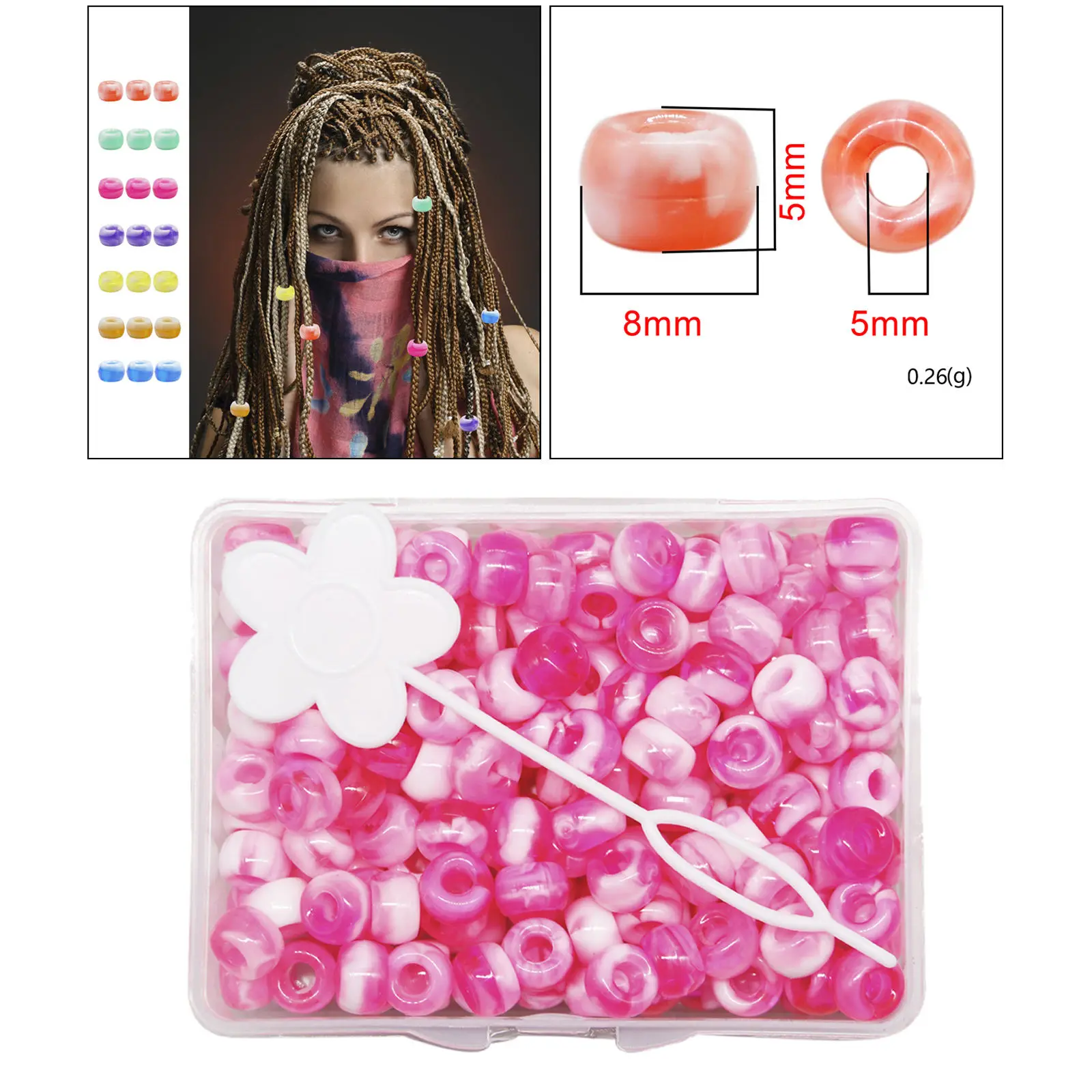 210 Pieces Candy Color Dreadlock Beads Cuffs Hair Braid Rings Hair Braiding Tool Hair Accessory Decoration for Teen Girls Kids