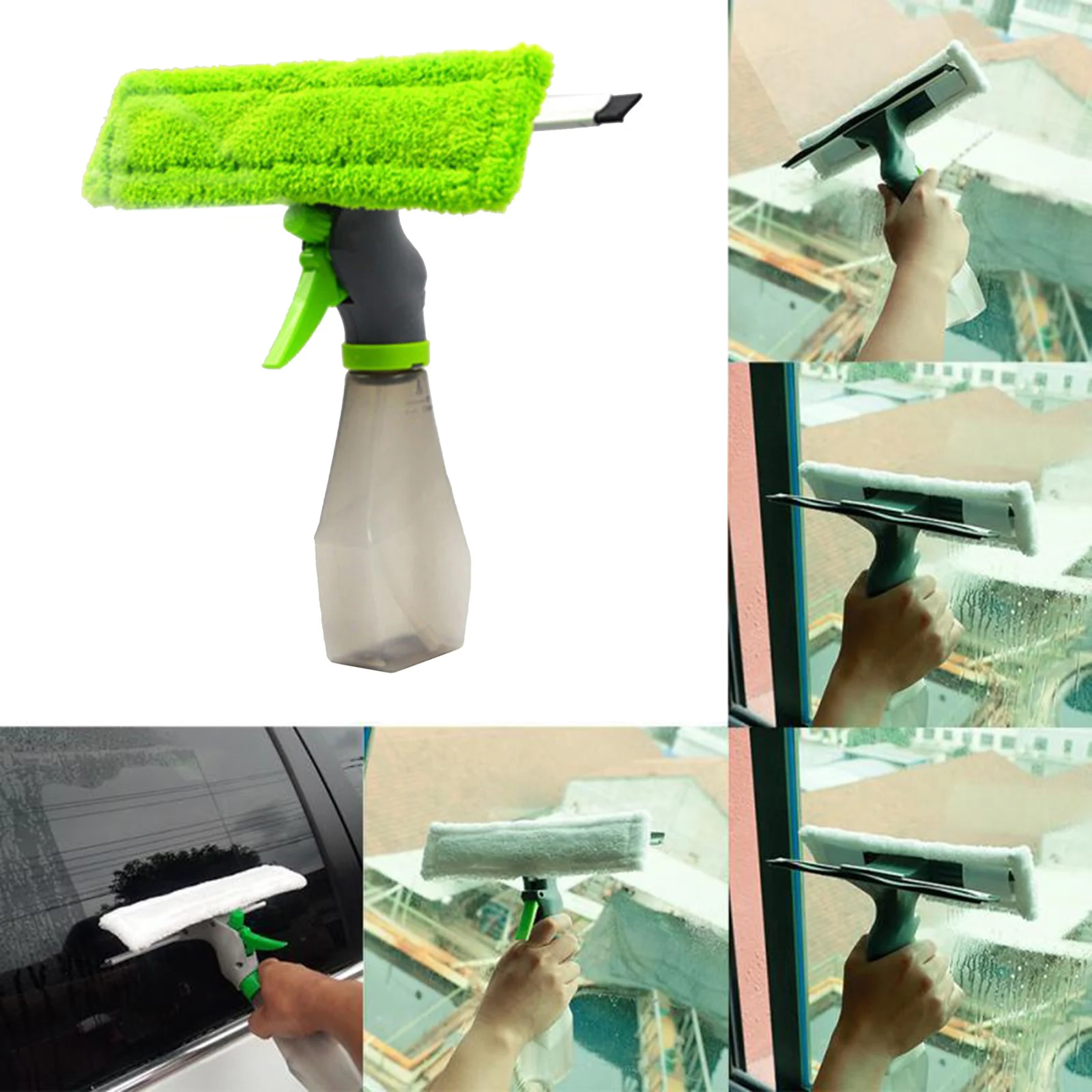 3 in 1 Water Spray Window Cleaner Spray Bottle Wiper Glass Brush Cleaning Equipment Wiper Glass Scraping