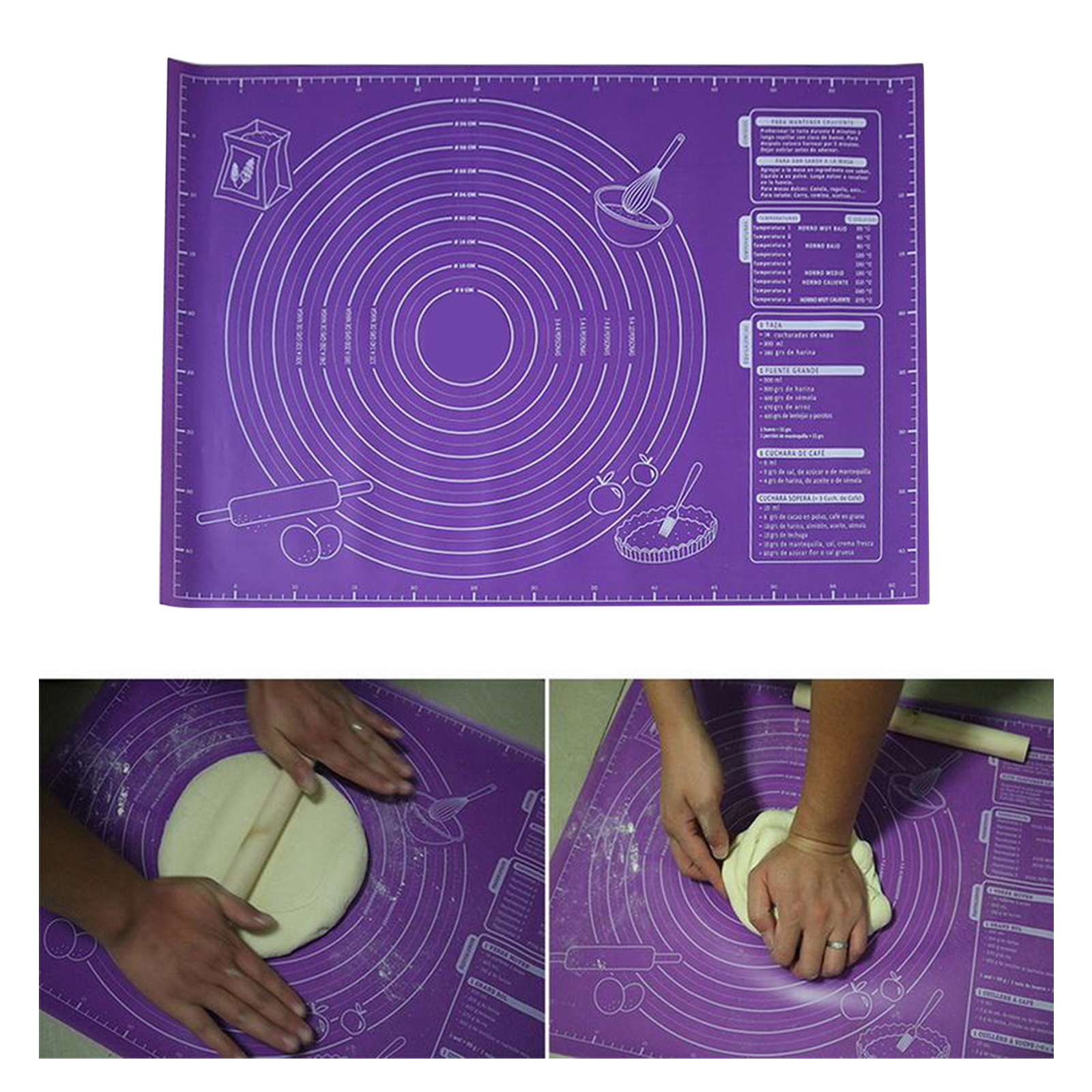 Silicone Pastry Baking Mat with Measurements Fondant Sheet Non-Slip Mat Sticks to Countertop for Rolling Dough Pie Baking Mat