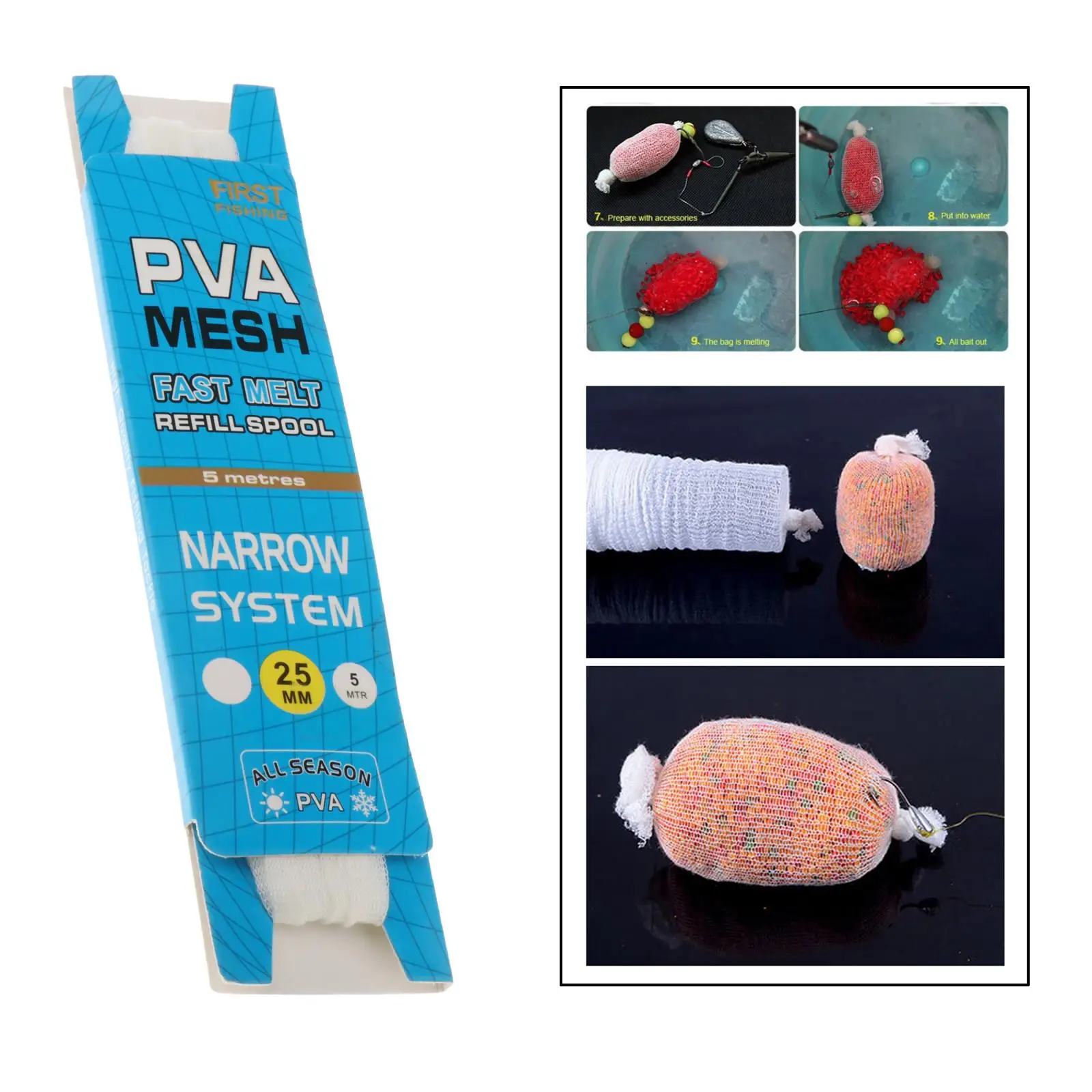 PVA Fishing Bait Net Catfish Water Soluble Hard Solid Refill Stocking Tackle Bag