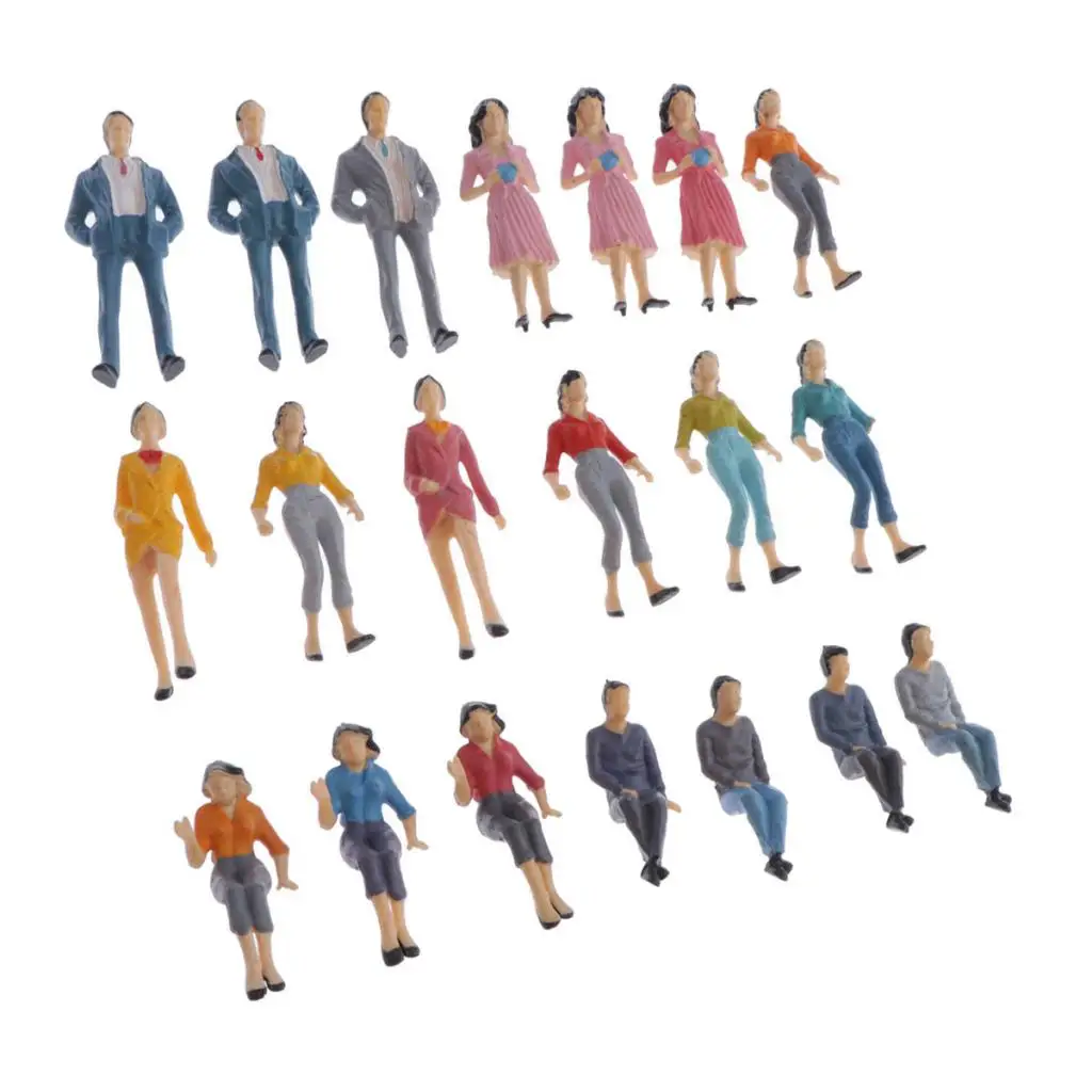 20Pcs Mini People Figurines 1/25 Model Trains Architectural Plastic People Figures Tiny People for Miniature Scenes