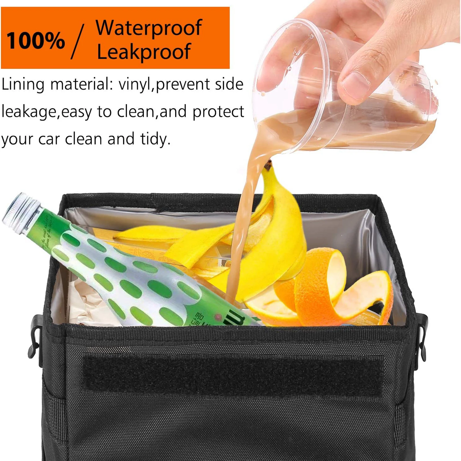 Car Trash Can Dustbin Seat Leak Proof Rubbish Litter Bin Storage Bag Black