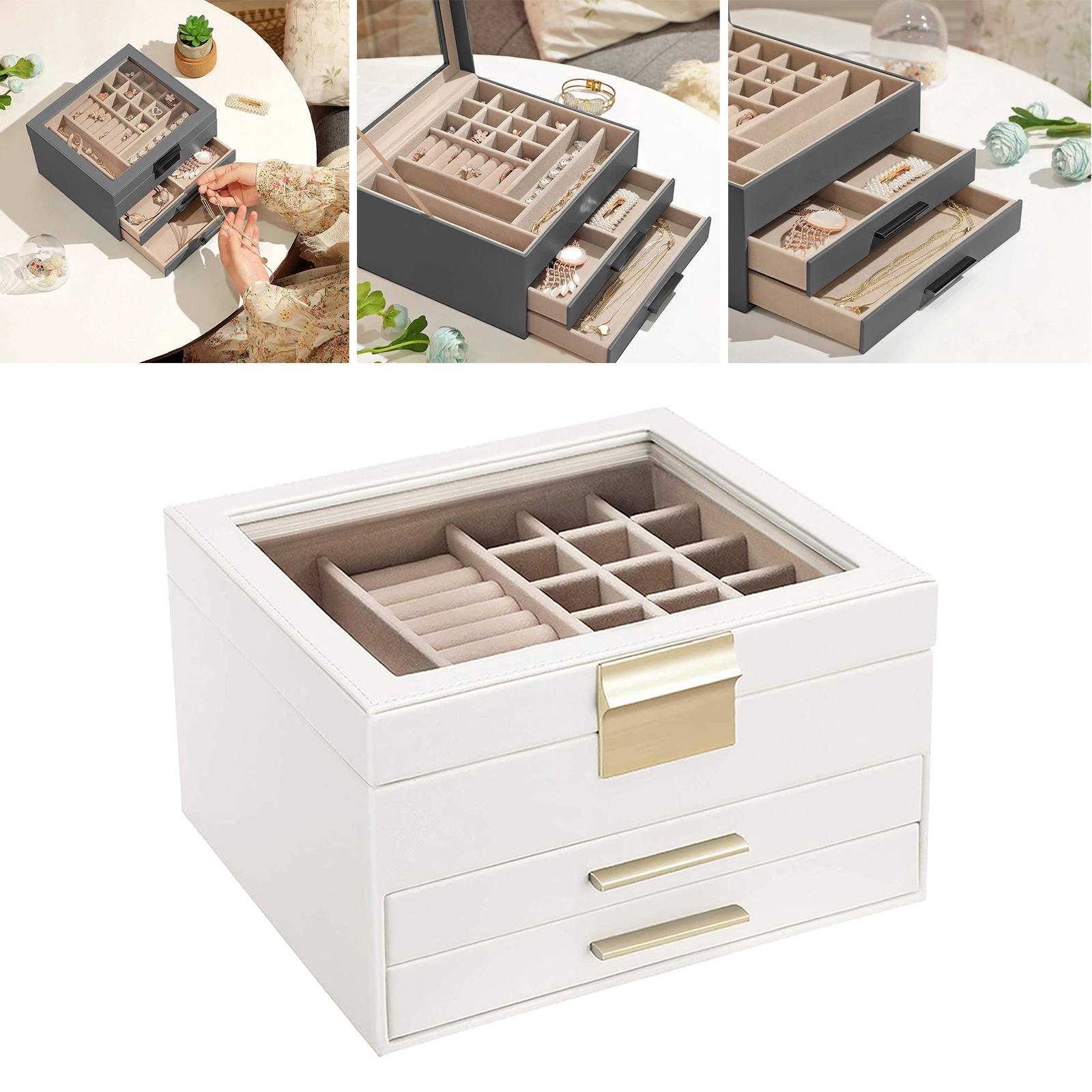 Multi-Layer Jewelry Organizer Portable Large Removable Jewelry Case for Bangle Rings Girls