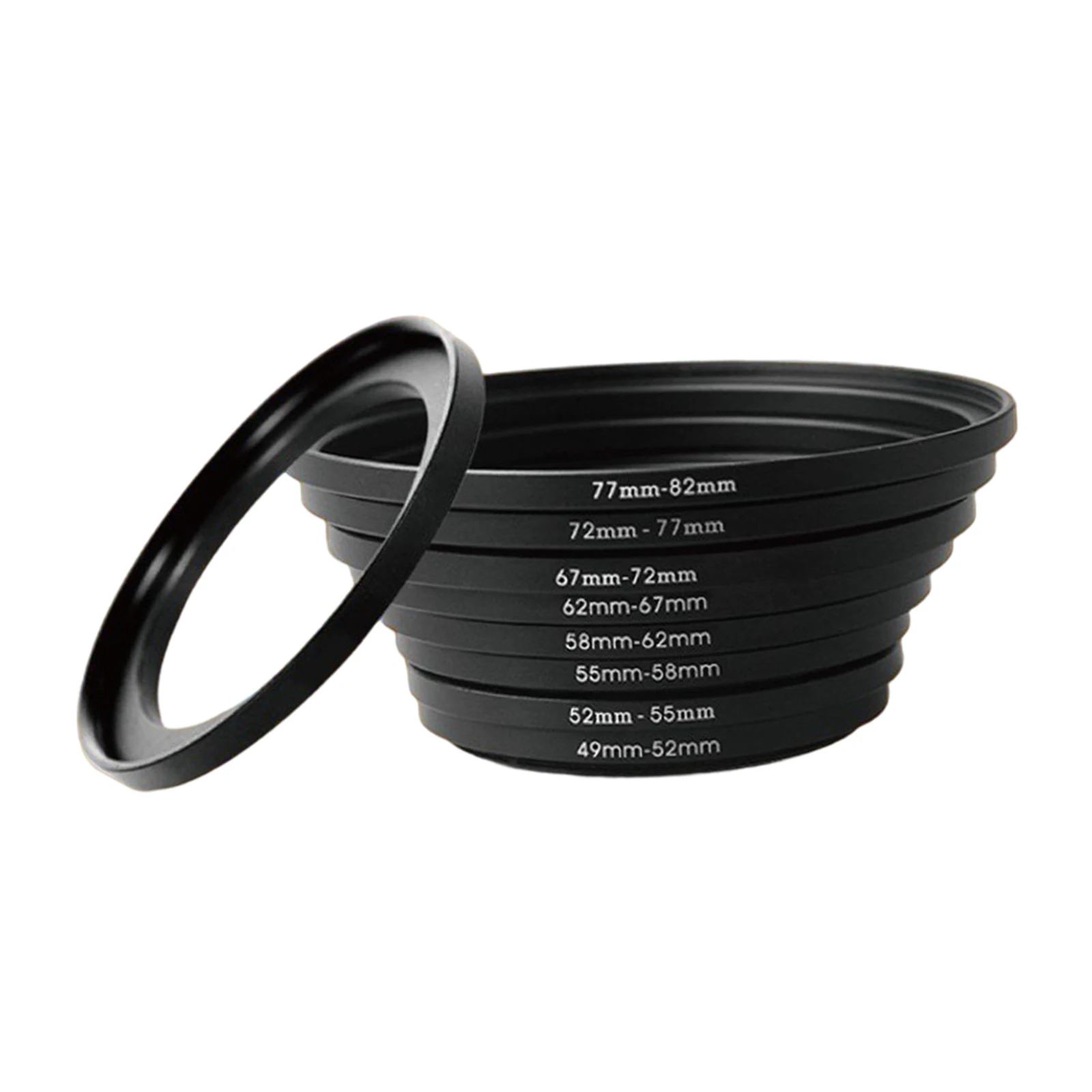 8 Pieces Aluminum Rings Lens Adapter Filter Kit for DSLR Camera