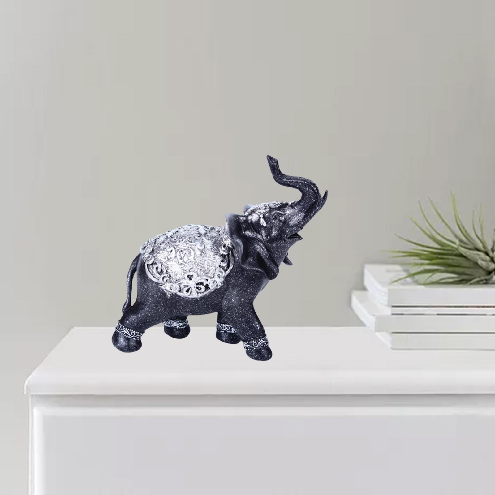 Elephant Figurine Auspicious Collectible Sculpture Statue for Cabinet Shelf
