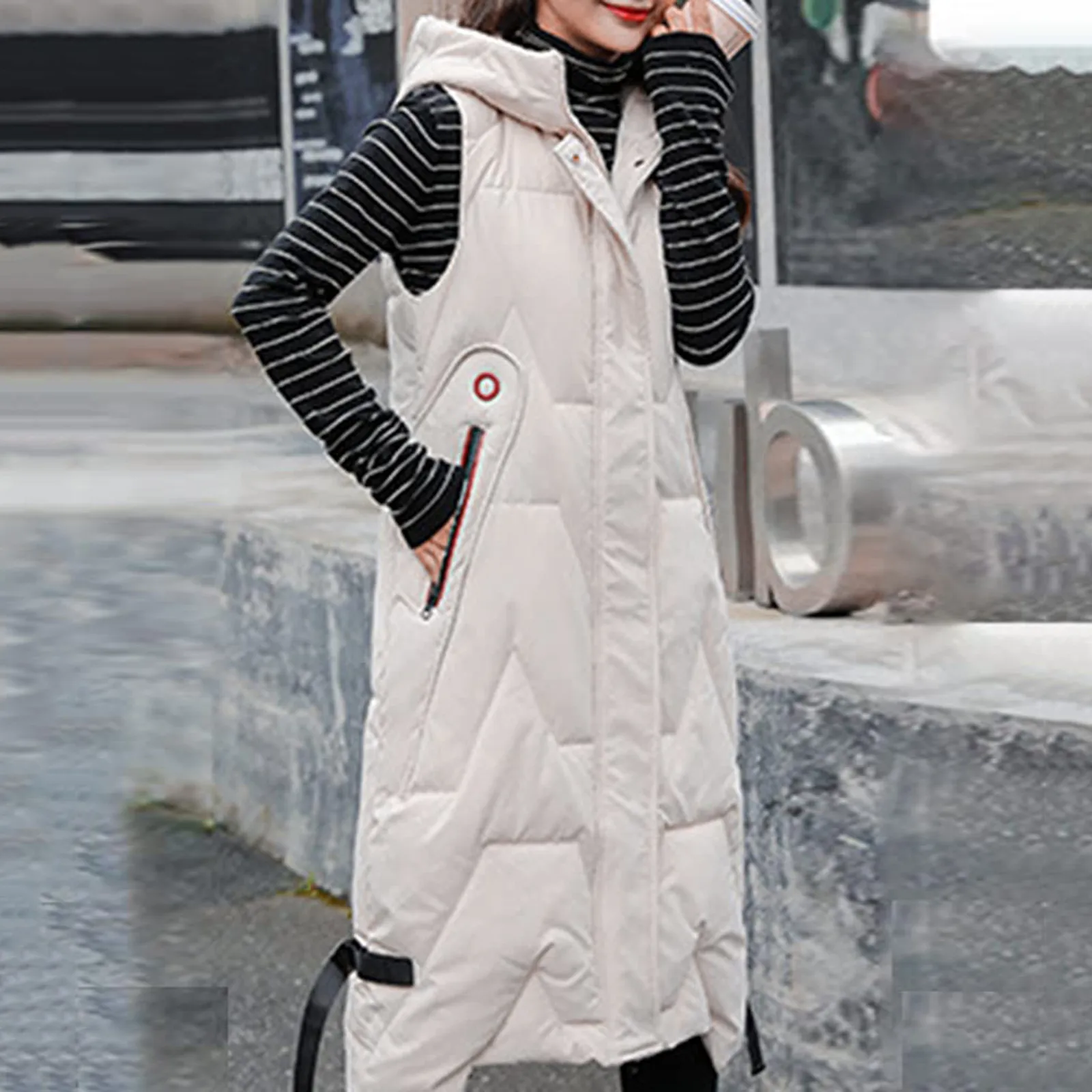 Women Solid Color Autumn Winter Parkas Vest Waistcoat Casual Zipper Hooded Long Coats Jackets Warm Puffer Coat Sleeveless Vests white puffer coat