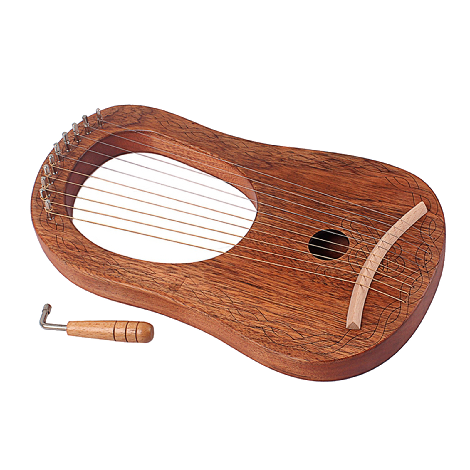 Engraved Exquisite 10-string Lyre Harp with Wrench Perfect Gifts for Kids