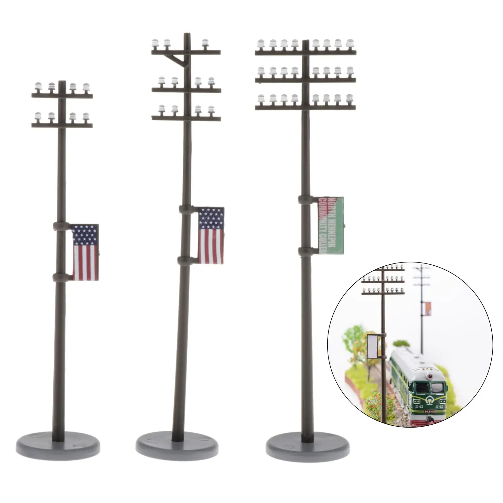 3 Pieces 1:42 O Scale Plastic Electric Poles for Train Street 