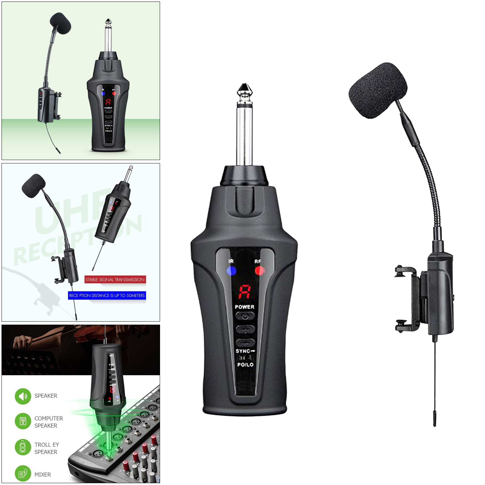 Wireless UHF Violin Microphone Clip-on Cardioid Receiver Mic for 4/4 Violins